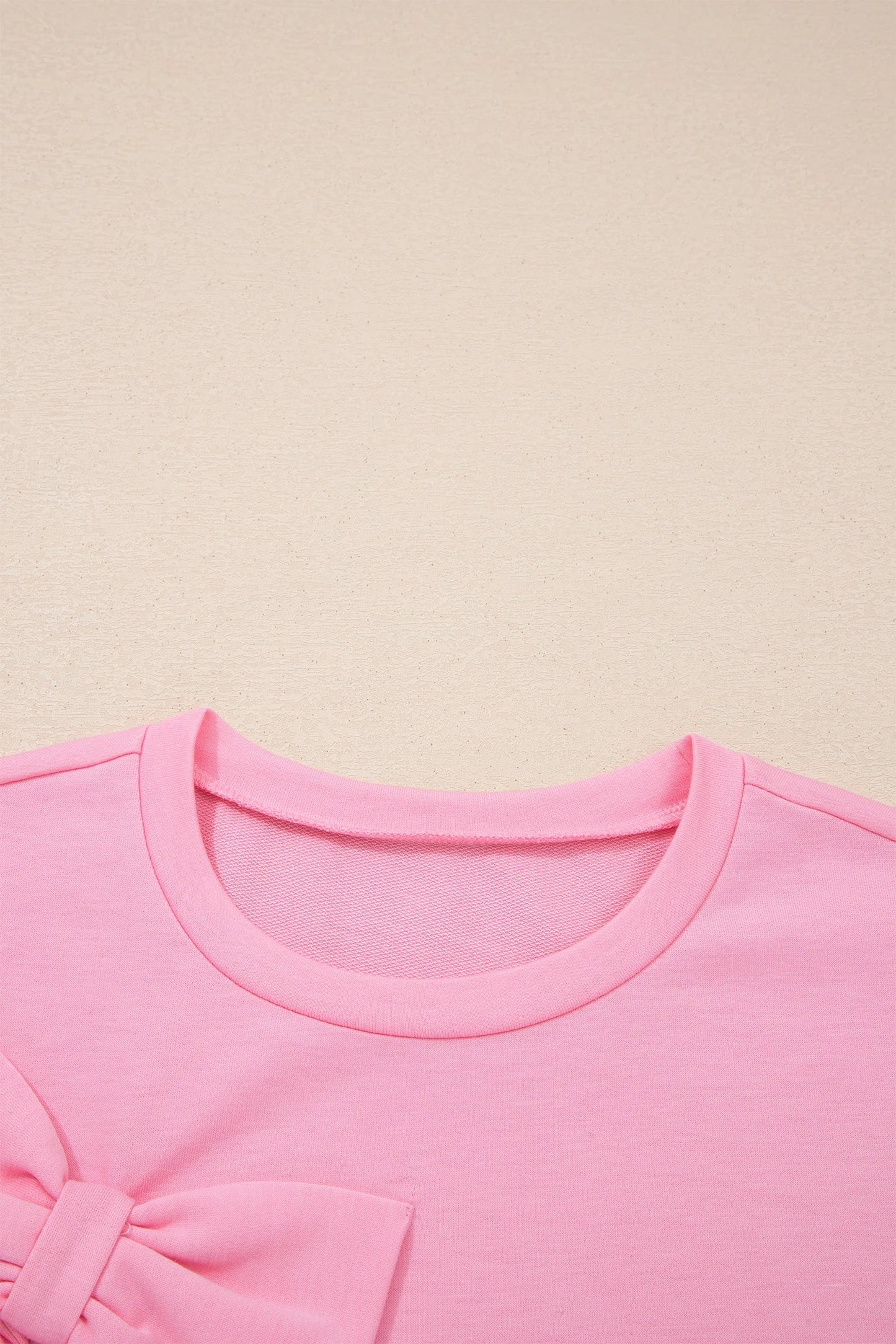 Solid Bow Patch Raw Edge Loose T-Shirt