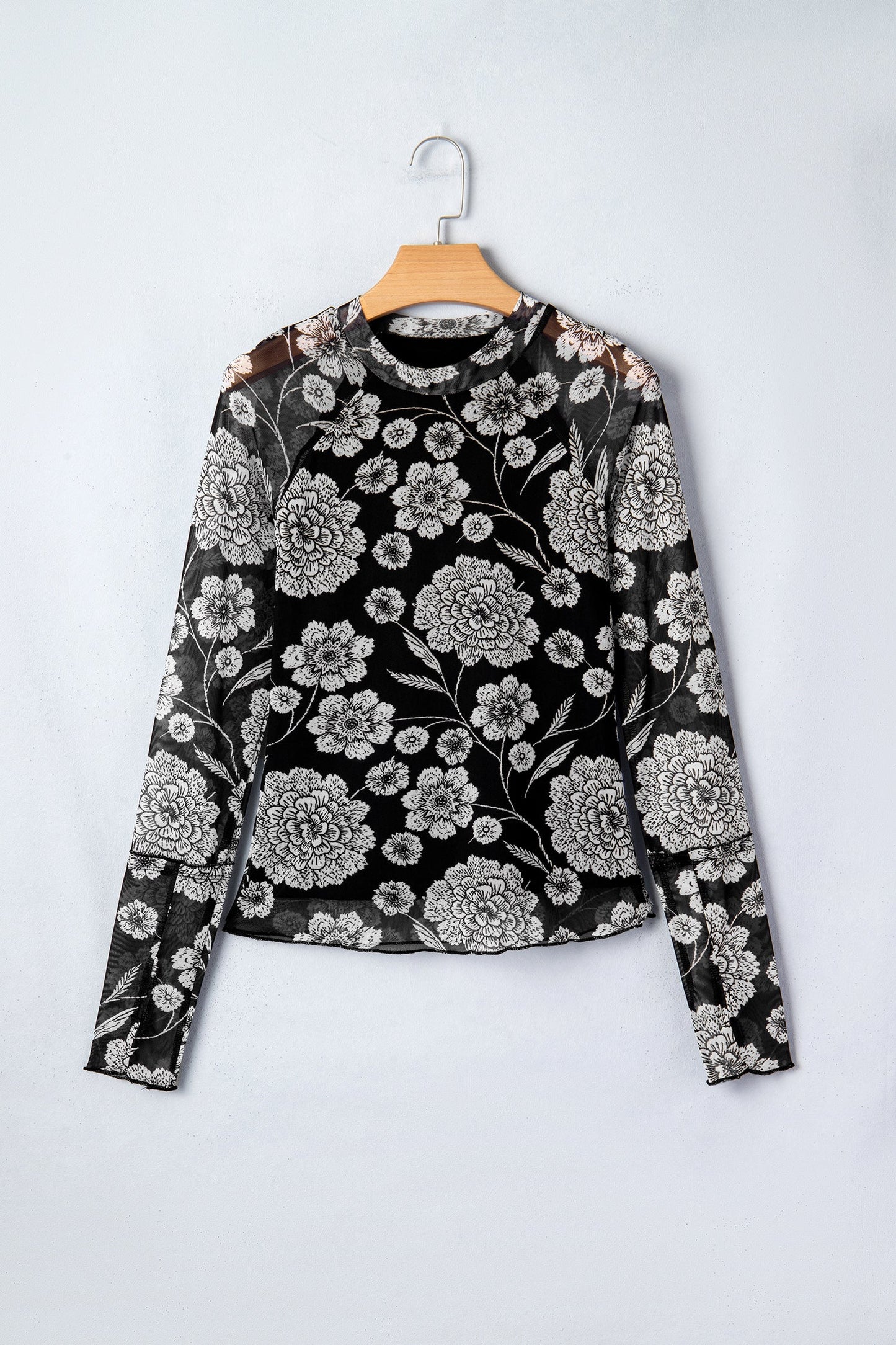 Floral Mesh Thumbhole Long Sleeve Top