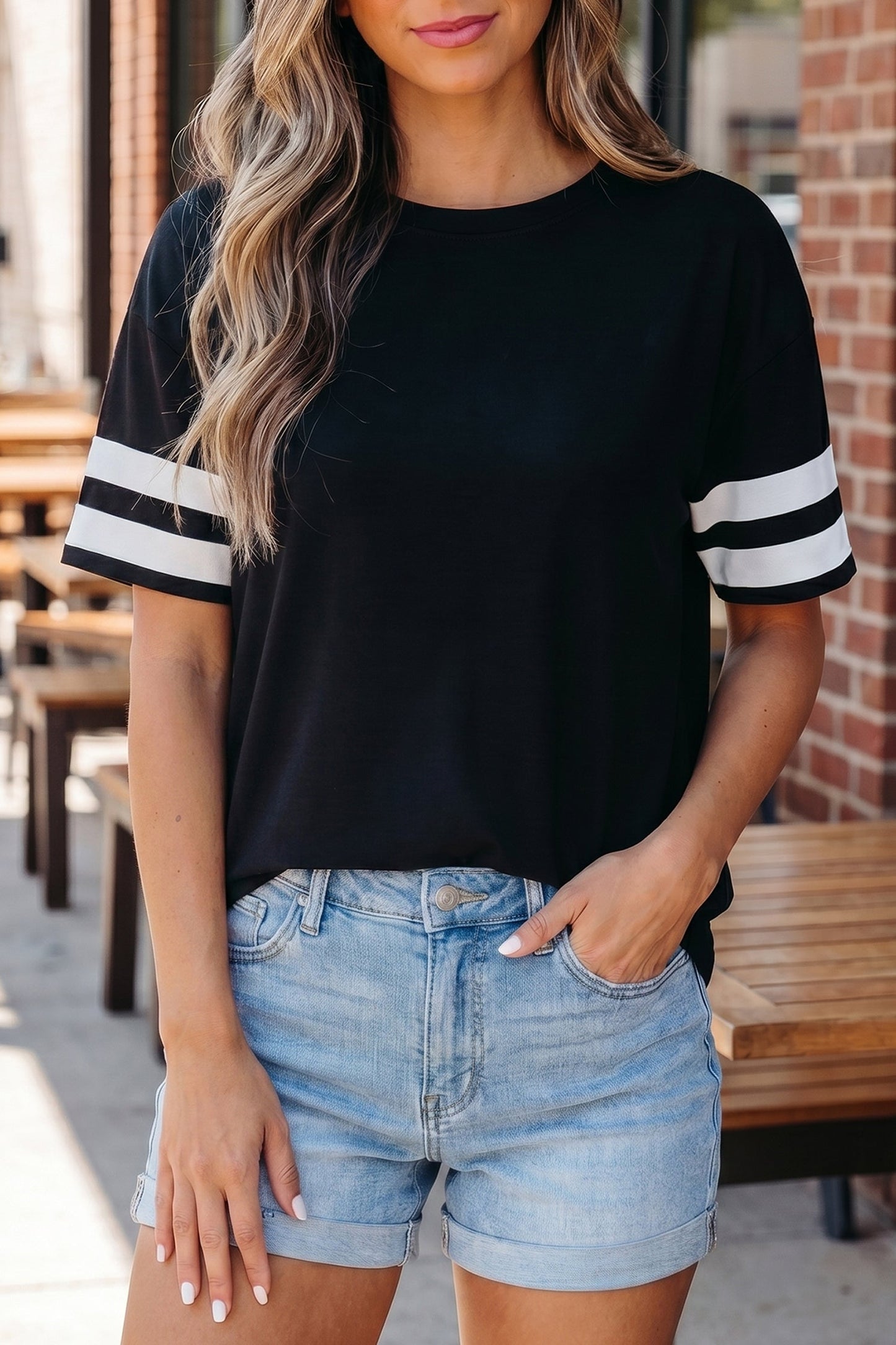Varsity Stripe Crew Neck Short Sleeve T-Shirt