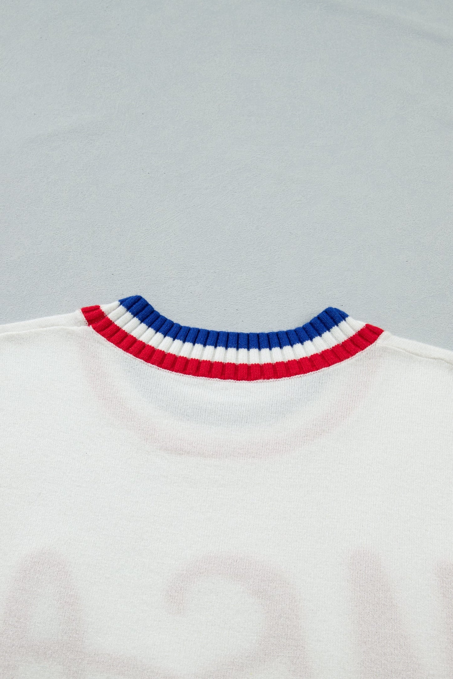 USA Stripe Contrast Trim Short Sleeve Sweater