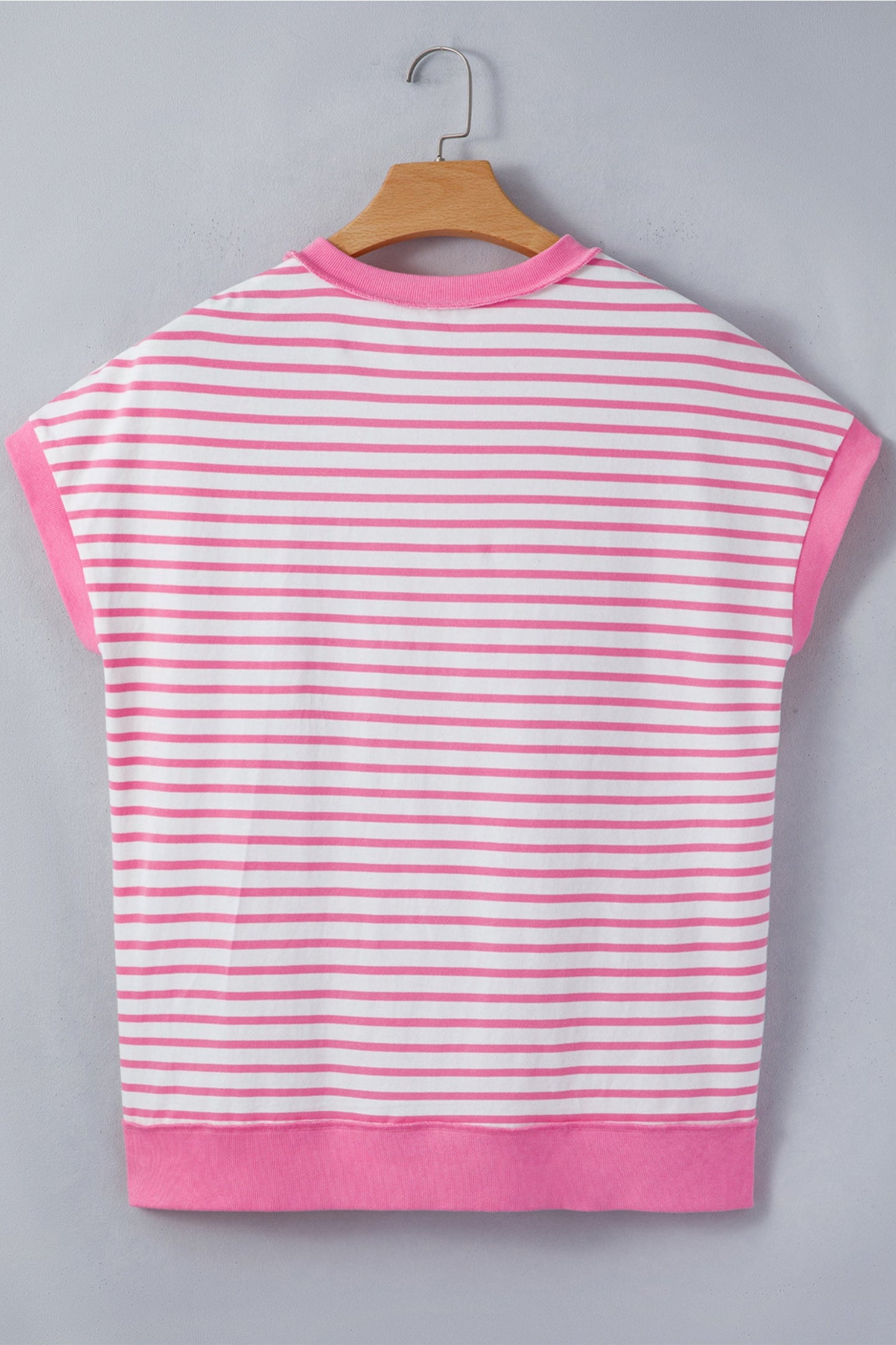 Stripe Half Placket High Low Short Sleeve Top