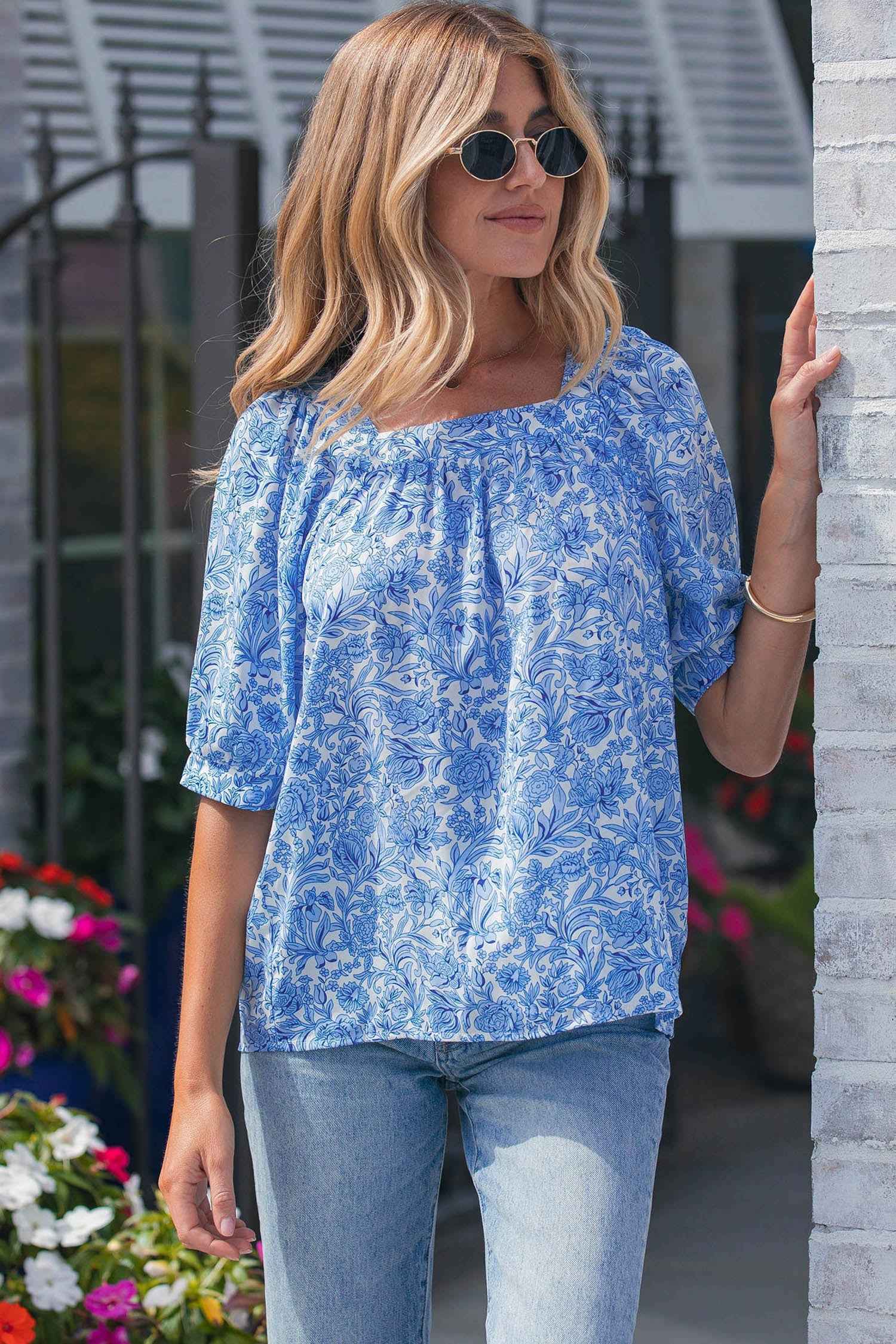 Lyanna Sleeve Pleated Floral Blouse