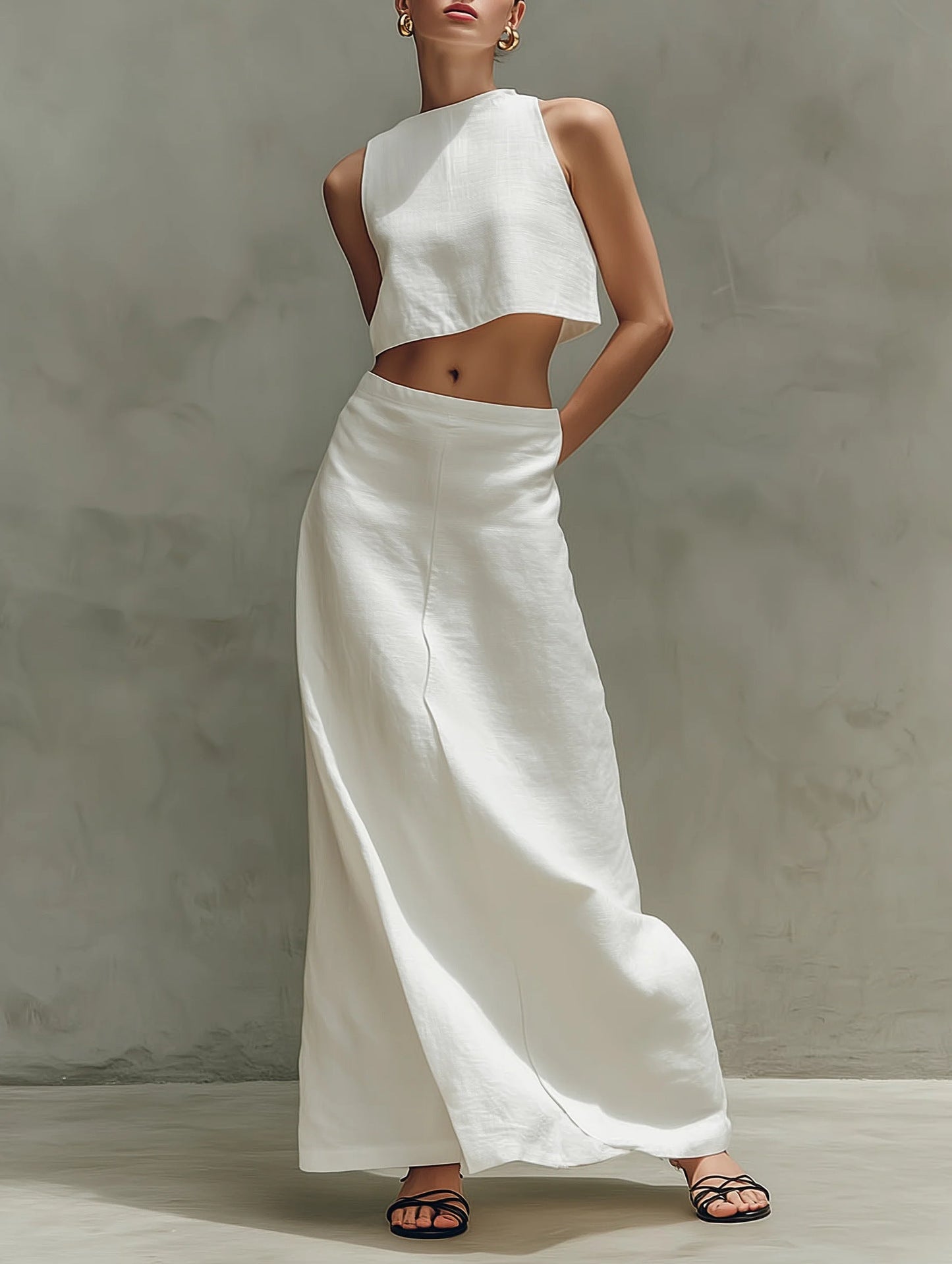 Women's Sleeveless Slimming Maxi Skirt Two-piece Set