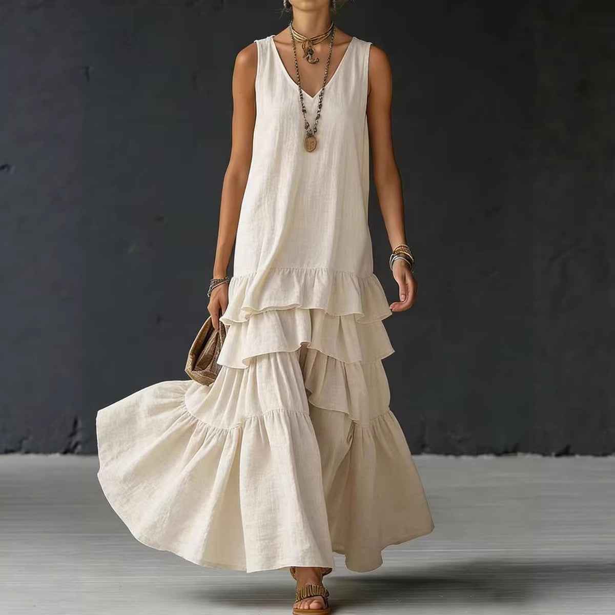 Women's Ice Silk Sleeveless Loose Maxi Dress – 6 Colors S–5XL