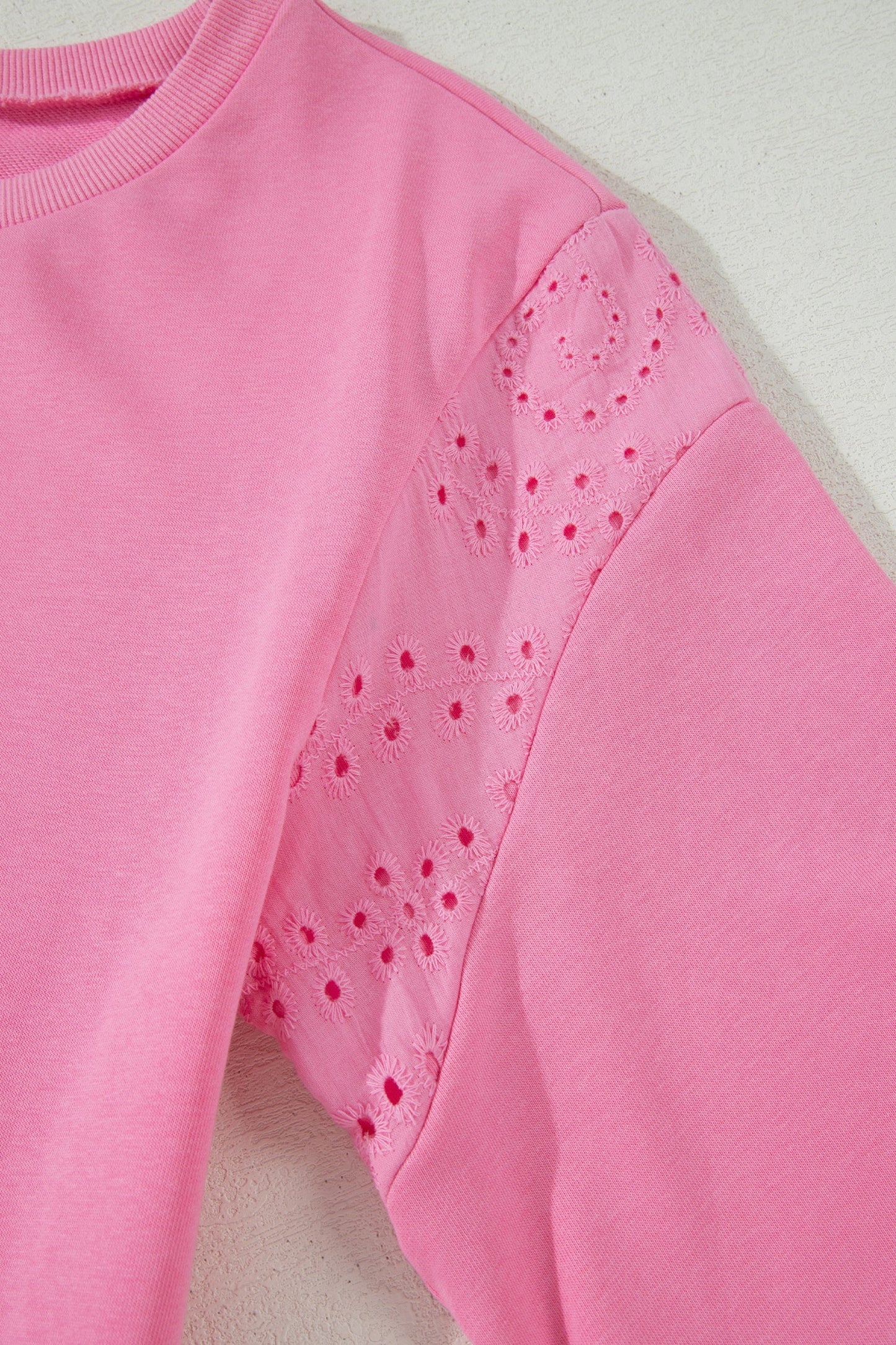 Solid Embroidered Eyelet Patchwork Top & Pants Set