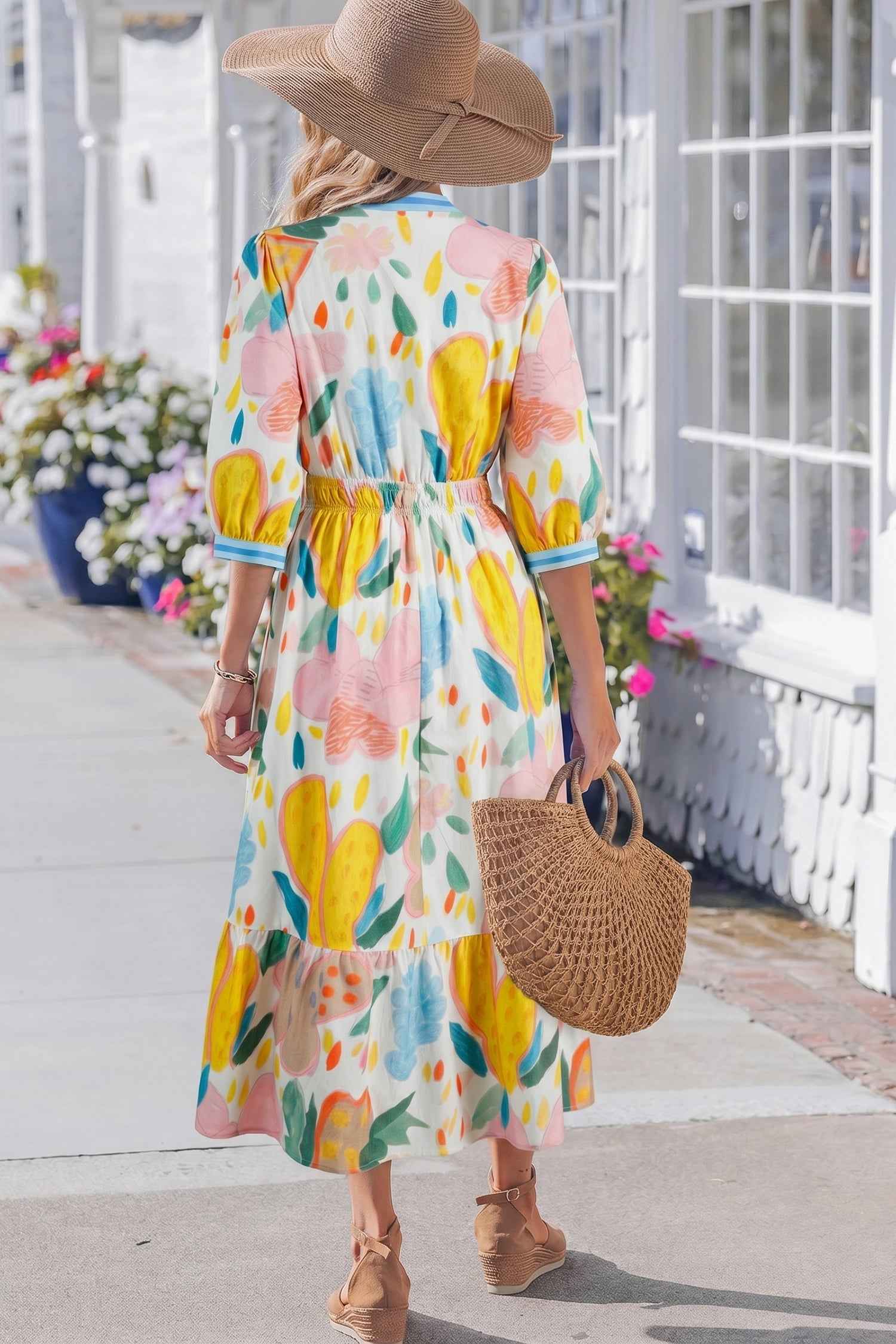 Angel Striped Trim Midi Dress