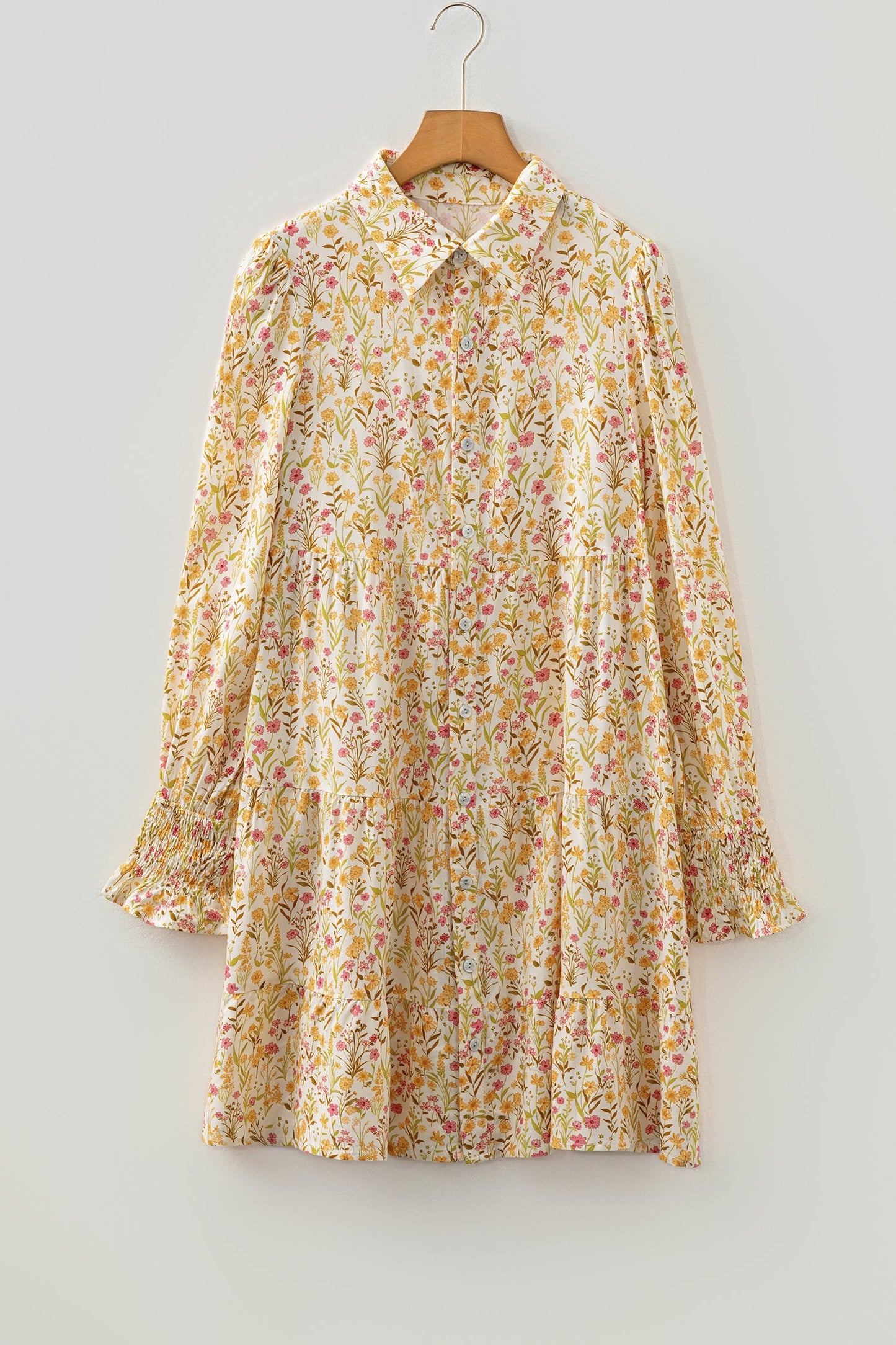 Floral Frilled Trim Smocked Cuff Dress