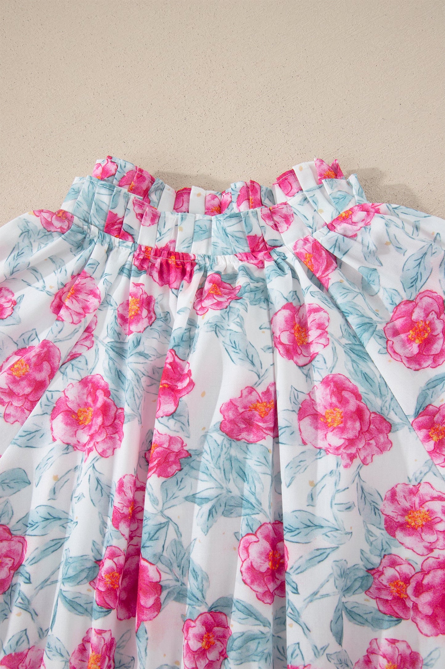 Floral Tie V-Neck Puff Sleeve Midi Dress