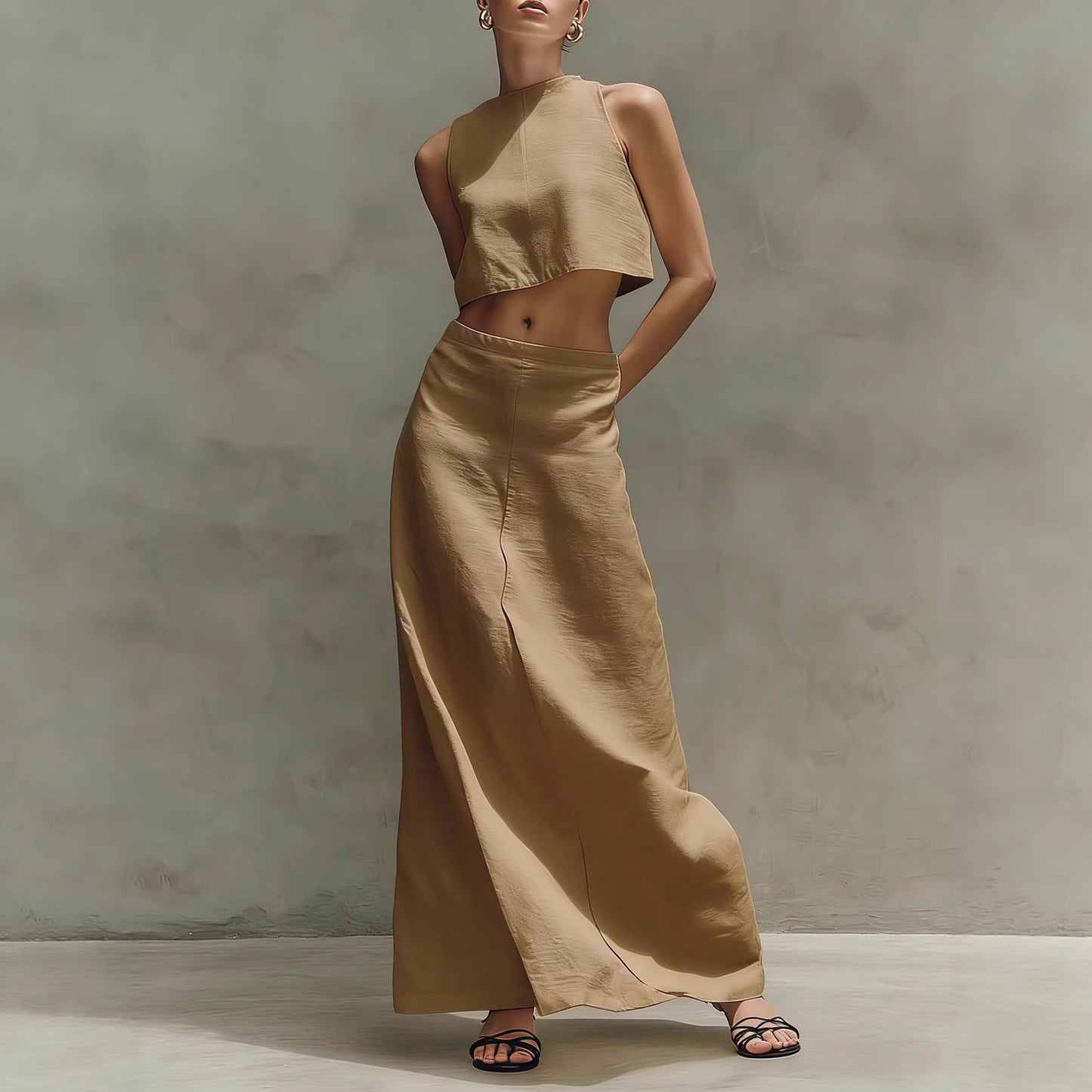 Women's Sleeveless Slimming Maxi Skirt Two-piece Set