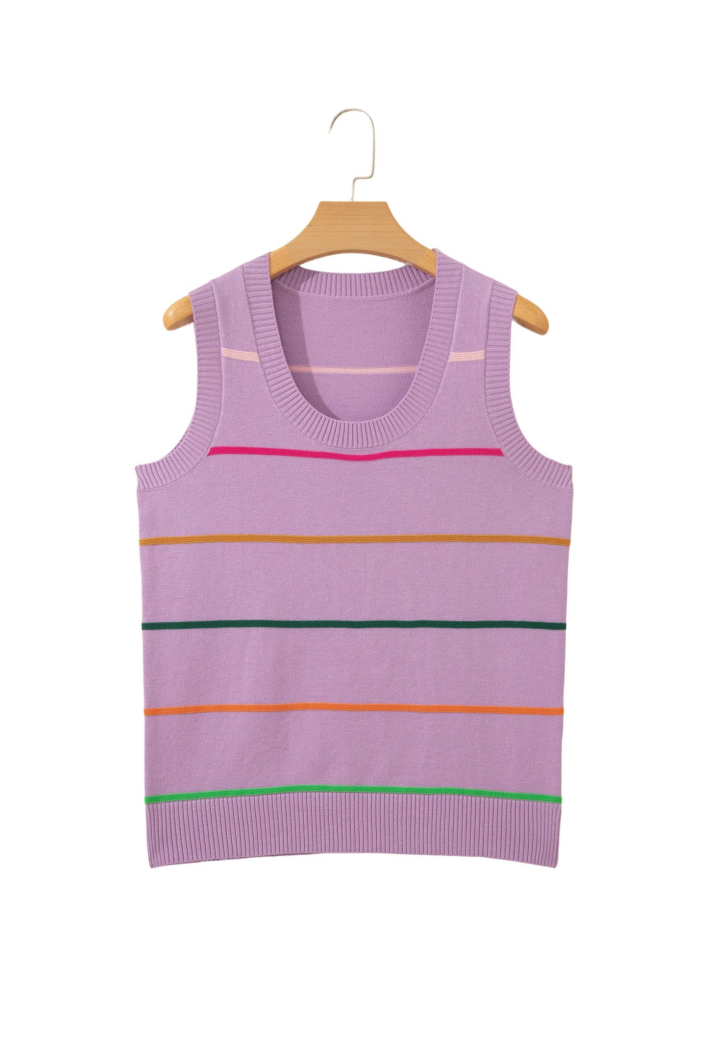 Stripe Ribbed Trim Sleeveless Sweater Knit Tank