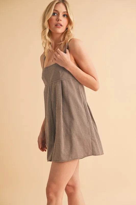 Aemi+Co Plaid Square Neck Romper