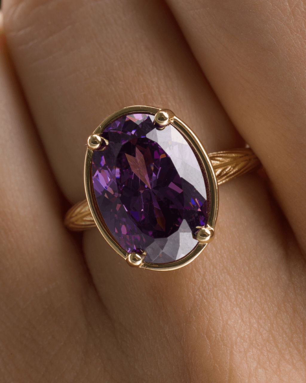 Sterling Silver Oval Cut Amethyst CZ Cocktail Ring