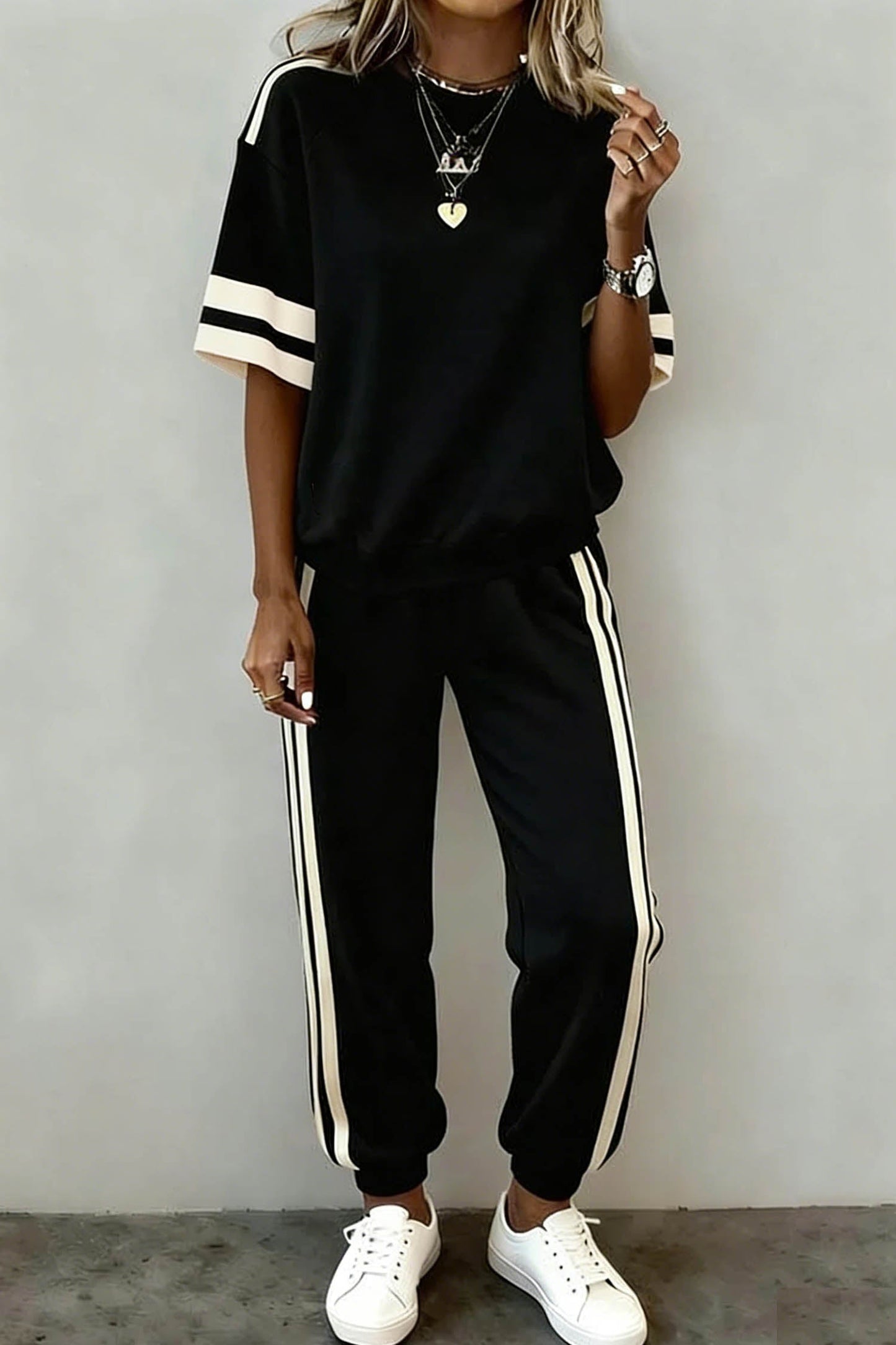 Varsity Stripe Loose Tee & Jogger Pant Set