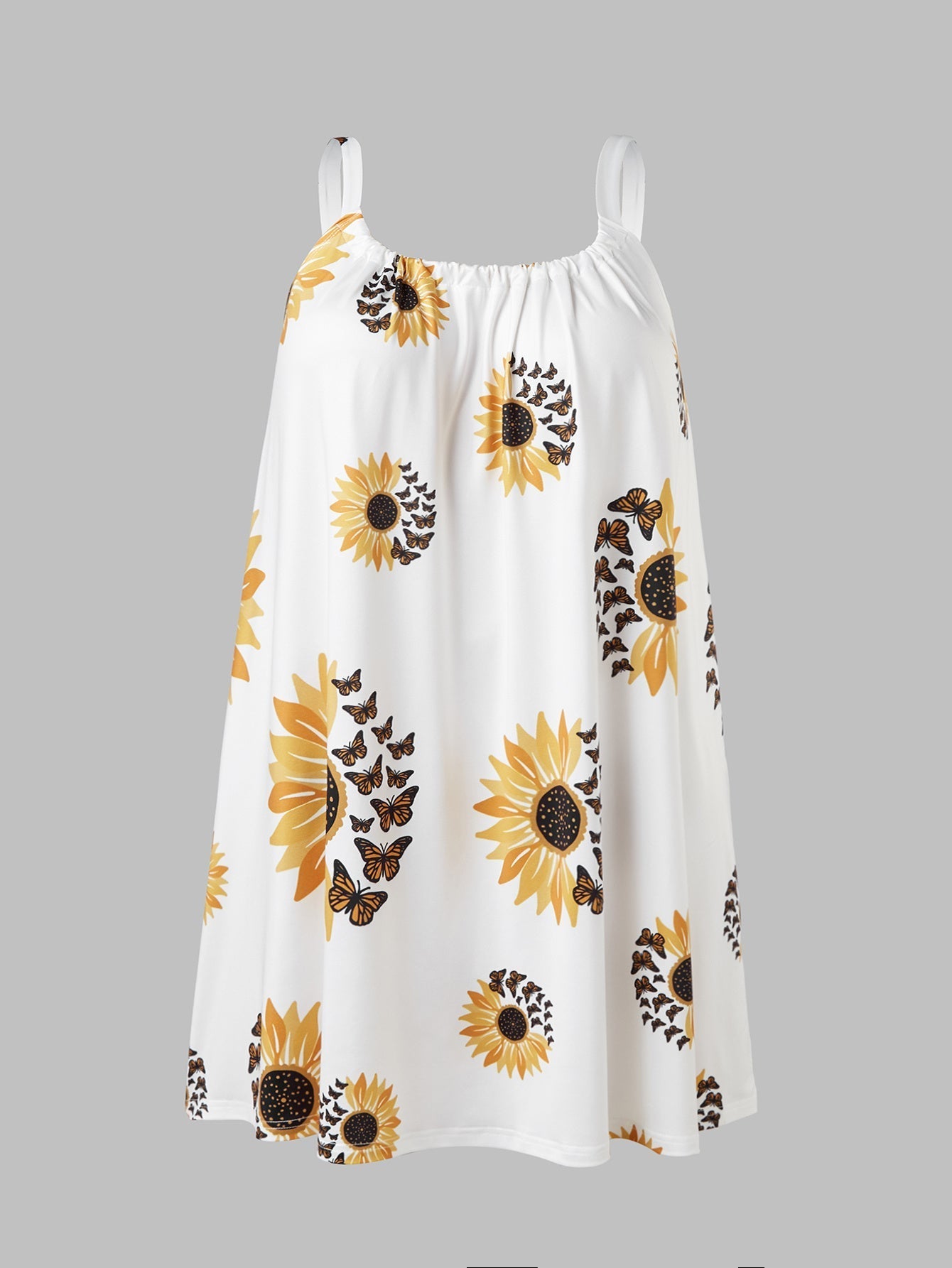 Plus Size Sunflower Print Sleeveless Wrap Dress