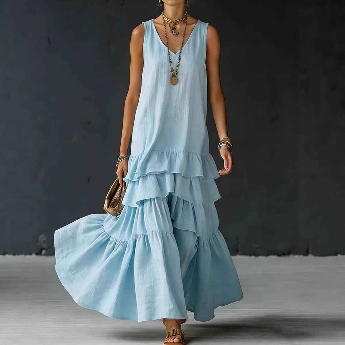Women's Ice Silk Sleeveless Loose Maxi Dress – 6 Colors S–5XL