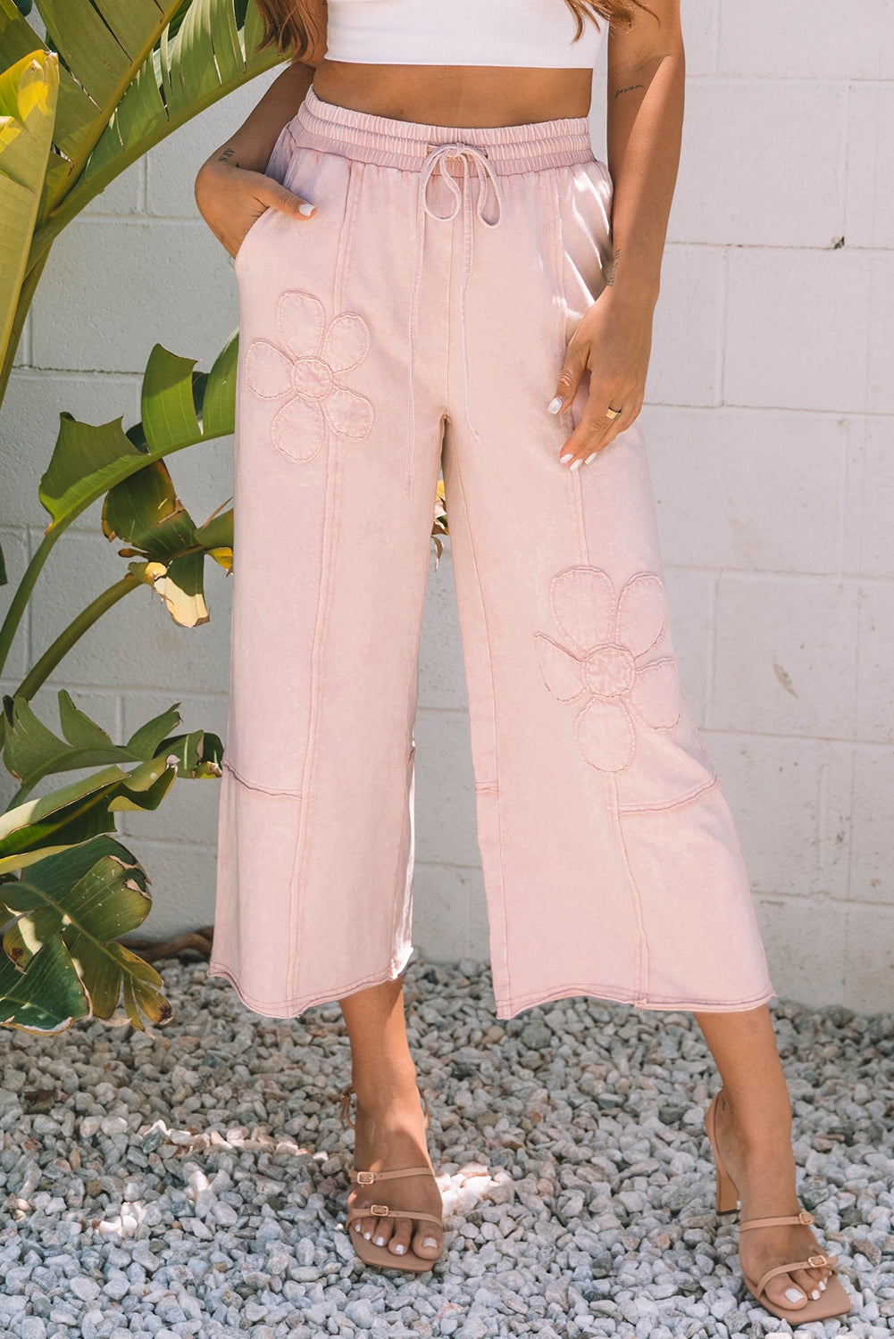Floral Patch Mineral Wash Terry Knit Pants
