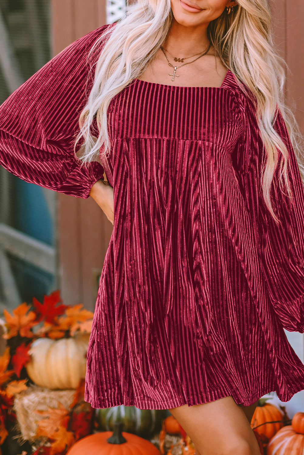 Velvet Tie-Back Square Neck Babydoll Dress
