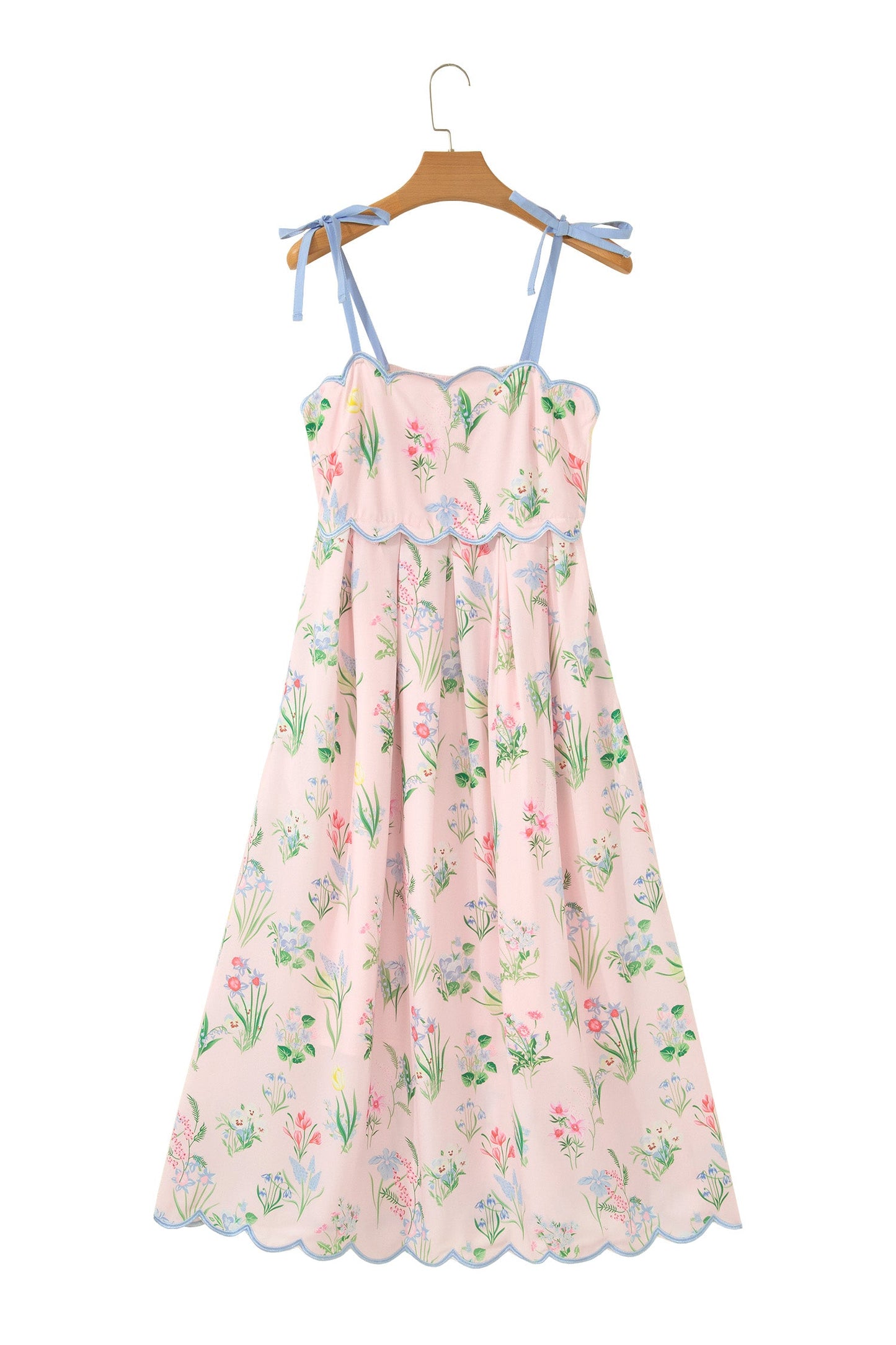 Floral Contrast Trim Tie Strap Midi Dress
