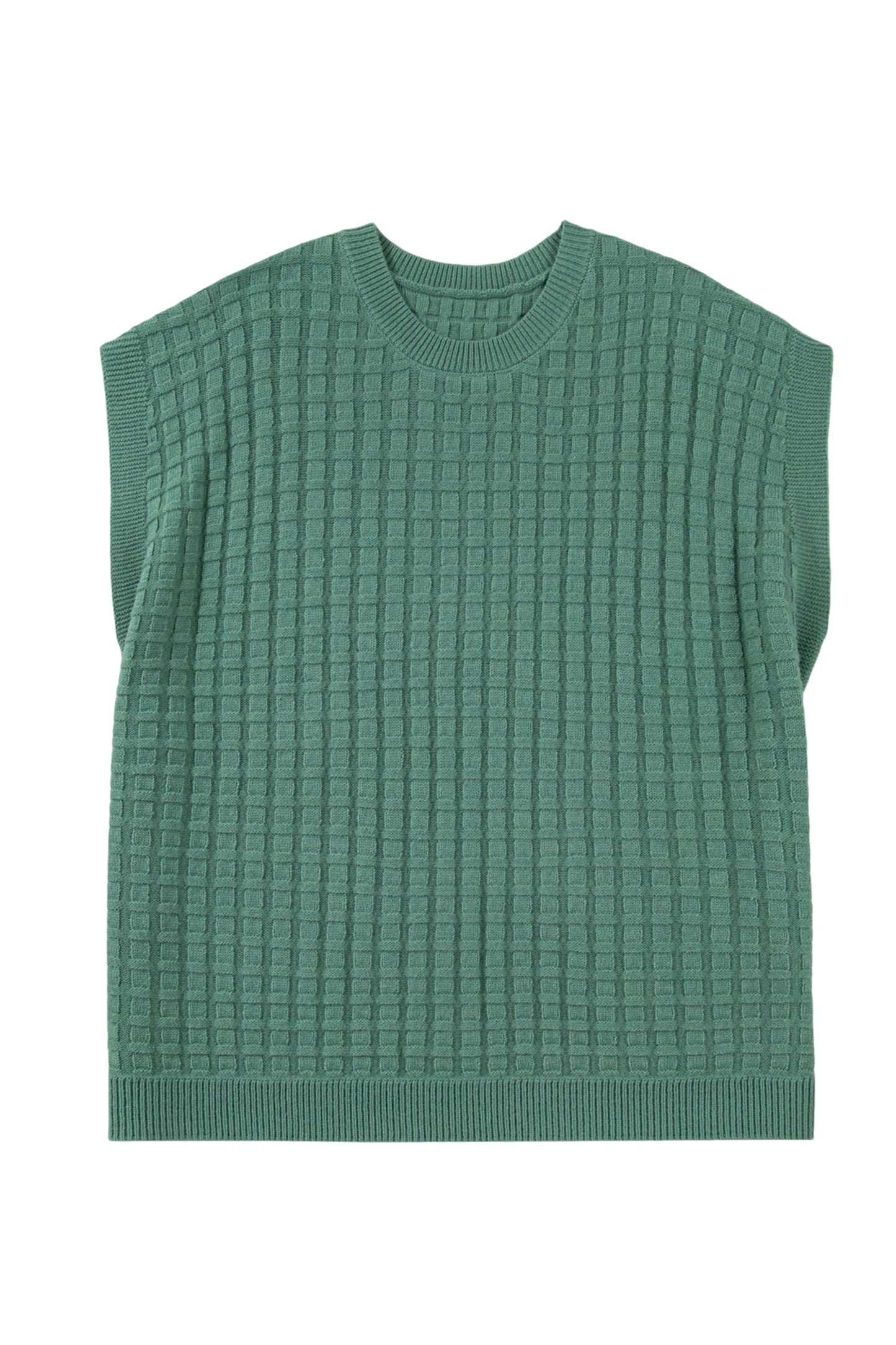 Plus Size Solid Textured Knit Short Sleeve Sweater