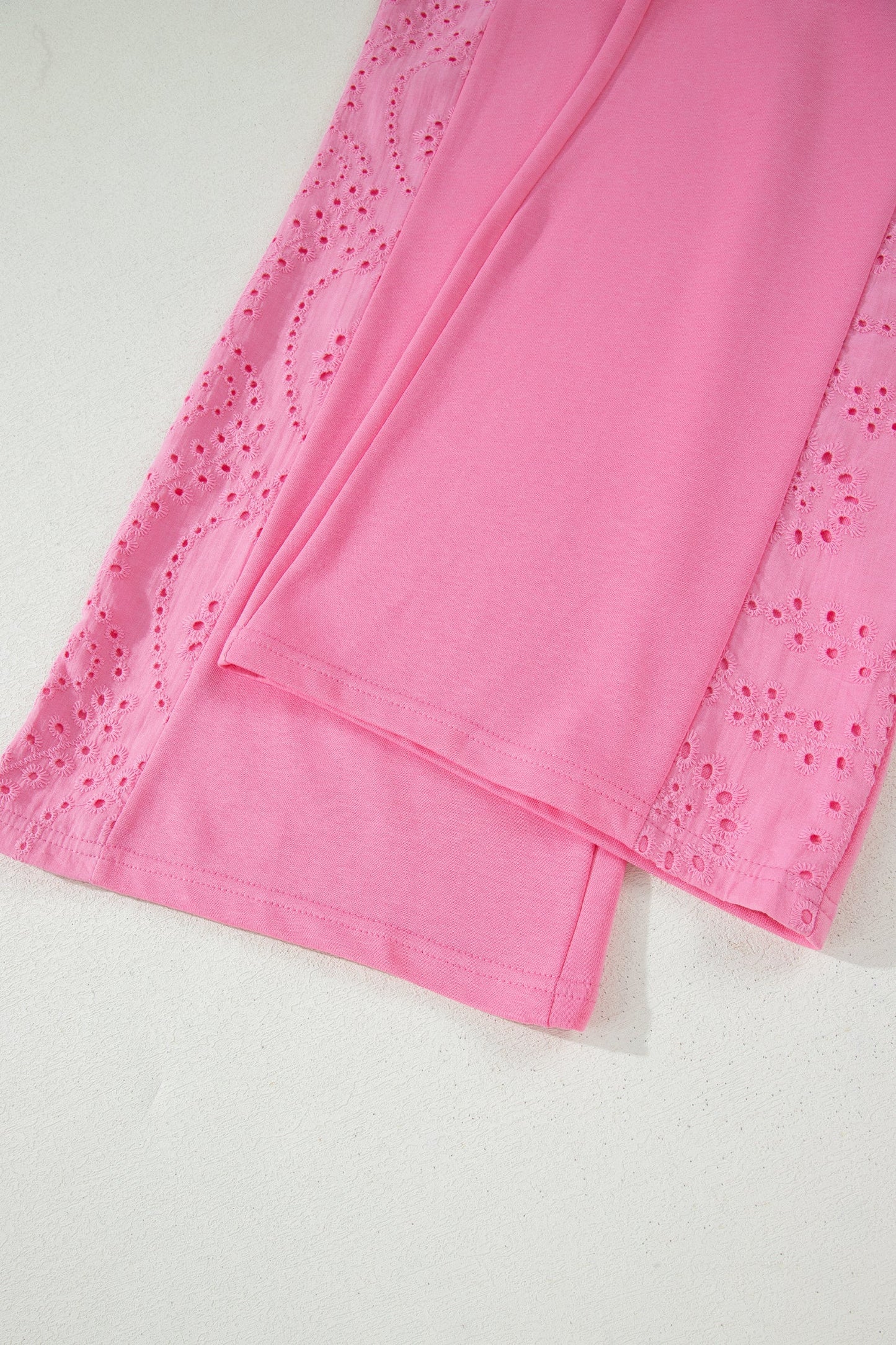 Solid Embroidered Eyelet Patchwork Top & Pants Set