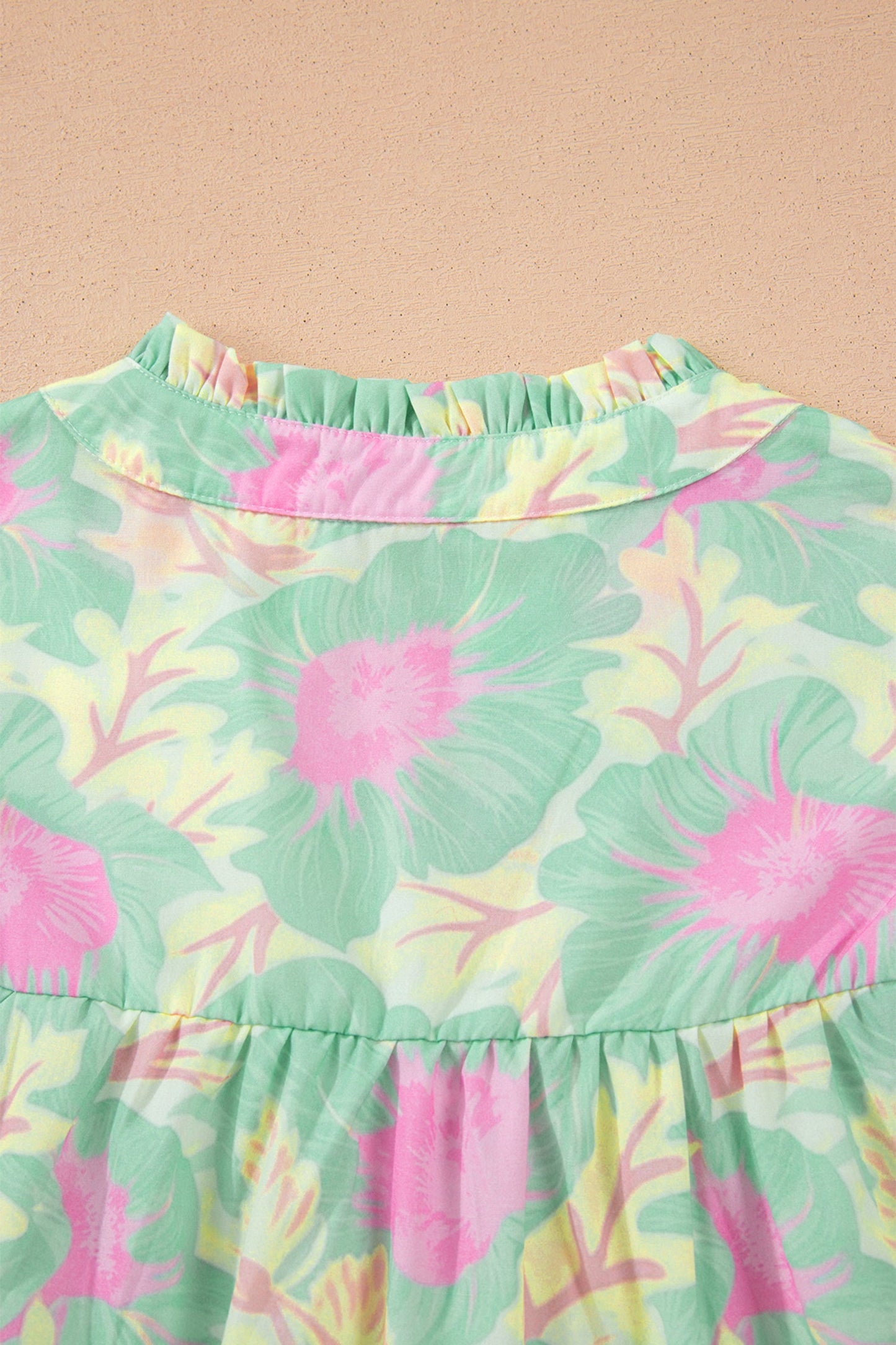 Floral Frilled V-Neck Bubble Sleeve Babydoll Blouse