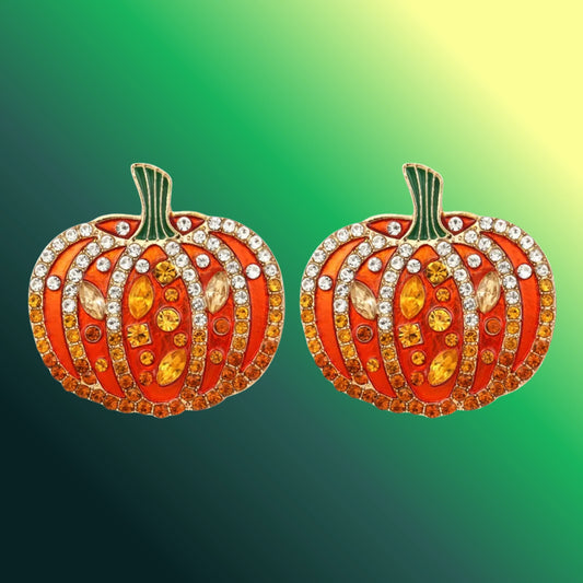 Halloween Pumpkin Rhinestone Stud Earrings