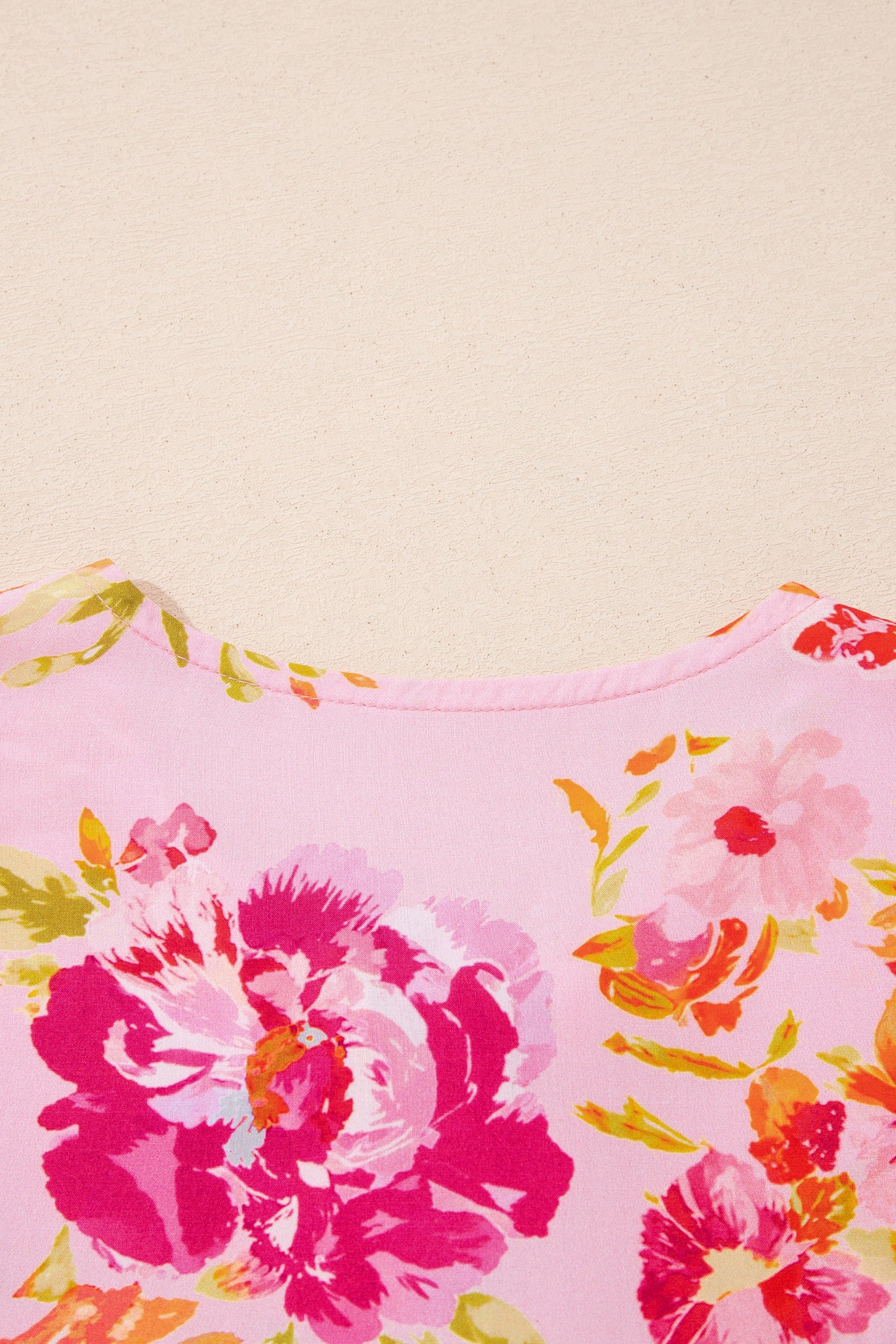 Floral Tie Neck 3/4 Puff Sleeve Blouse