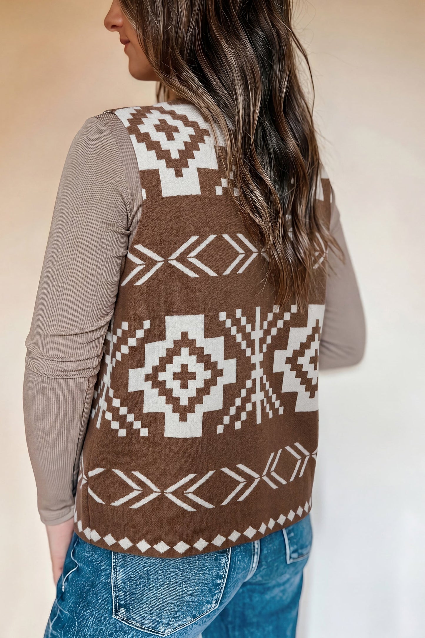 Southwestern Aztec Buttoned Sweater Vest