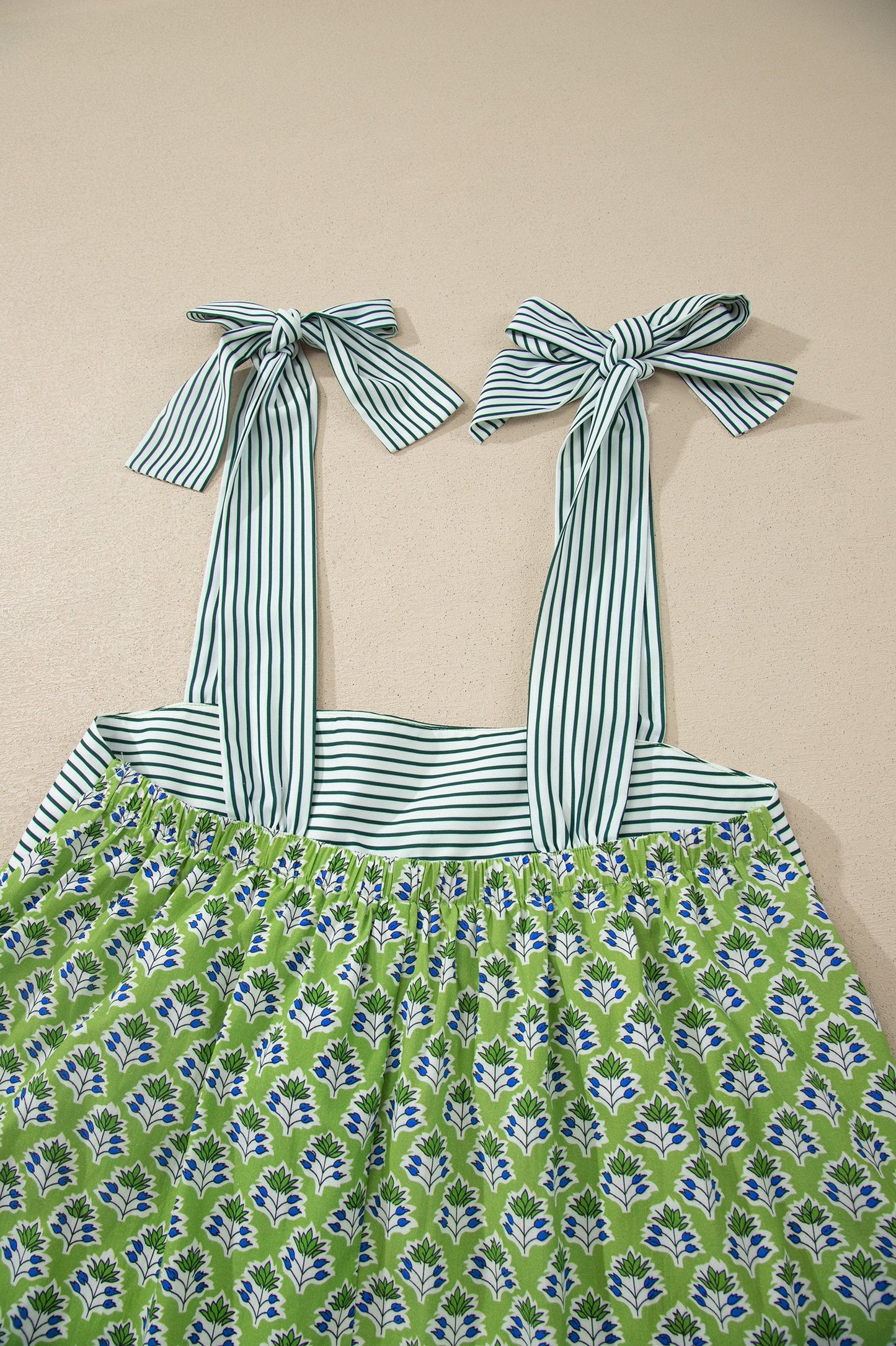 Floral Stripe Tie Strap Babydoll Tank Top