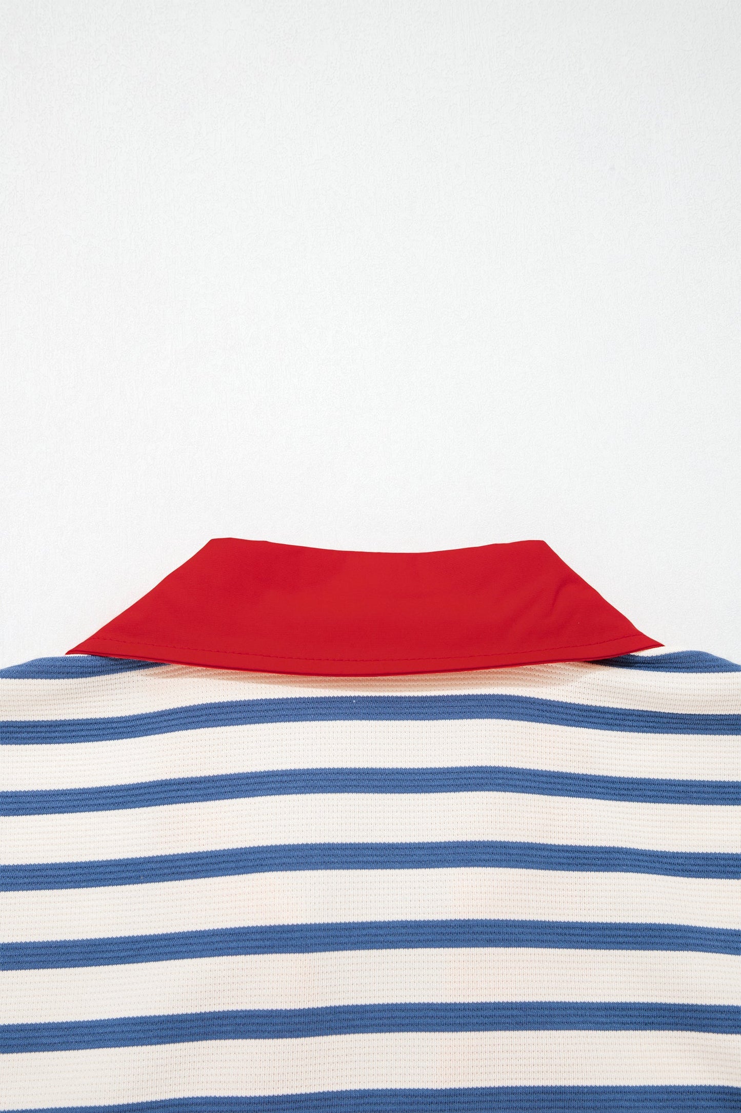 Stripe Colorblock Puff Sleeve Polo Collar Blouse
