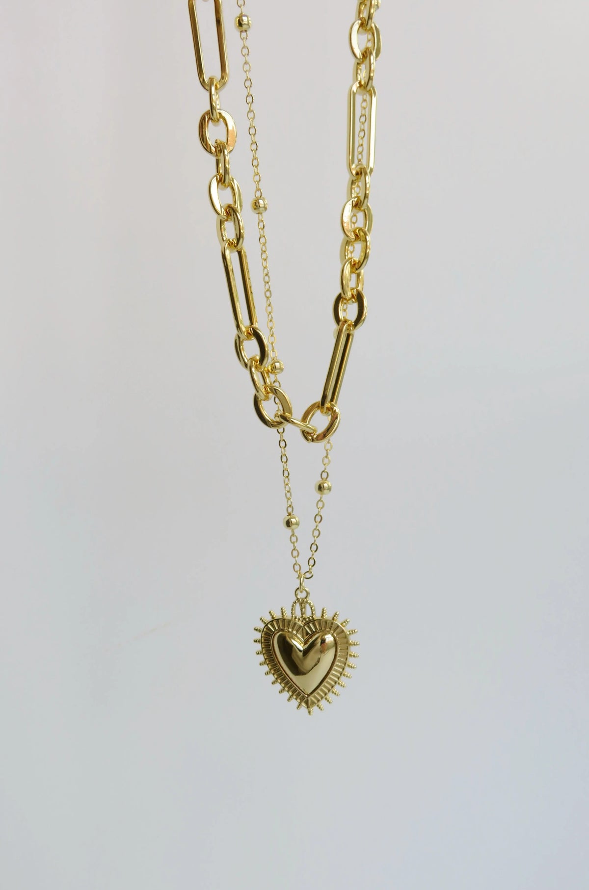 Sacred Heart Double Chain Necklace - 18k Gold Plated