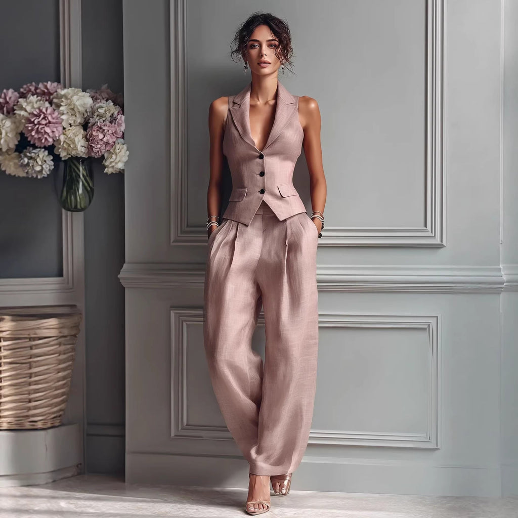 Women's Single-Breasted Sleeveless Vest & Pants Two-Piece Set