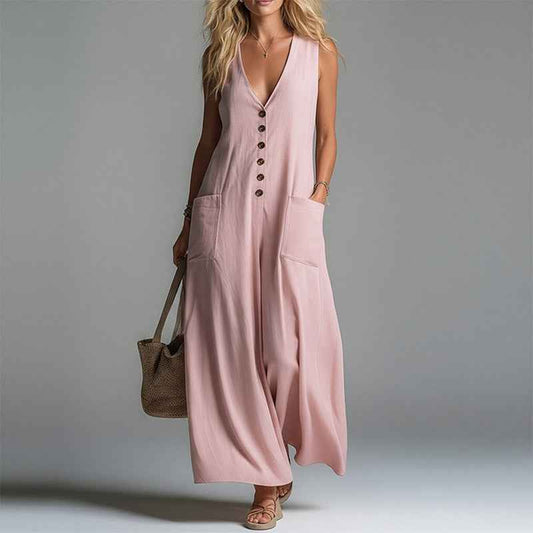 Women's V-Neck Sleeveless Button-Up Pencil Dress