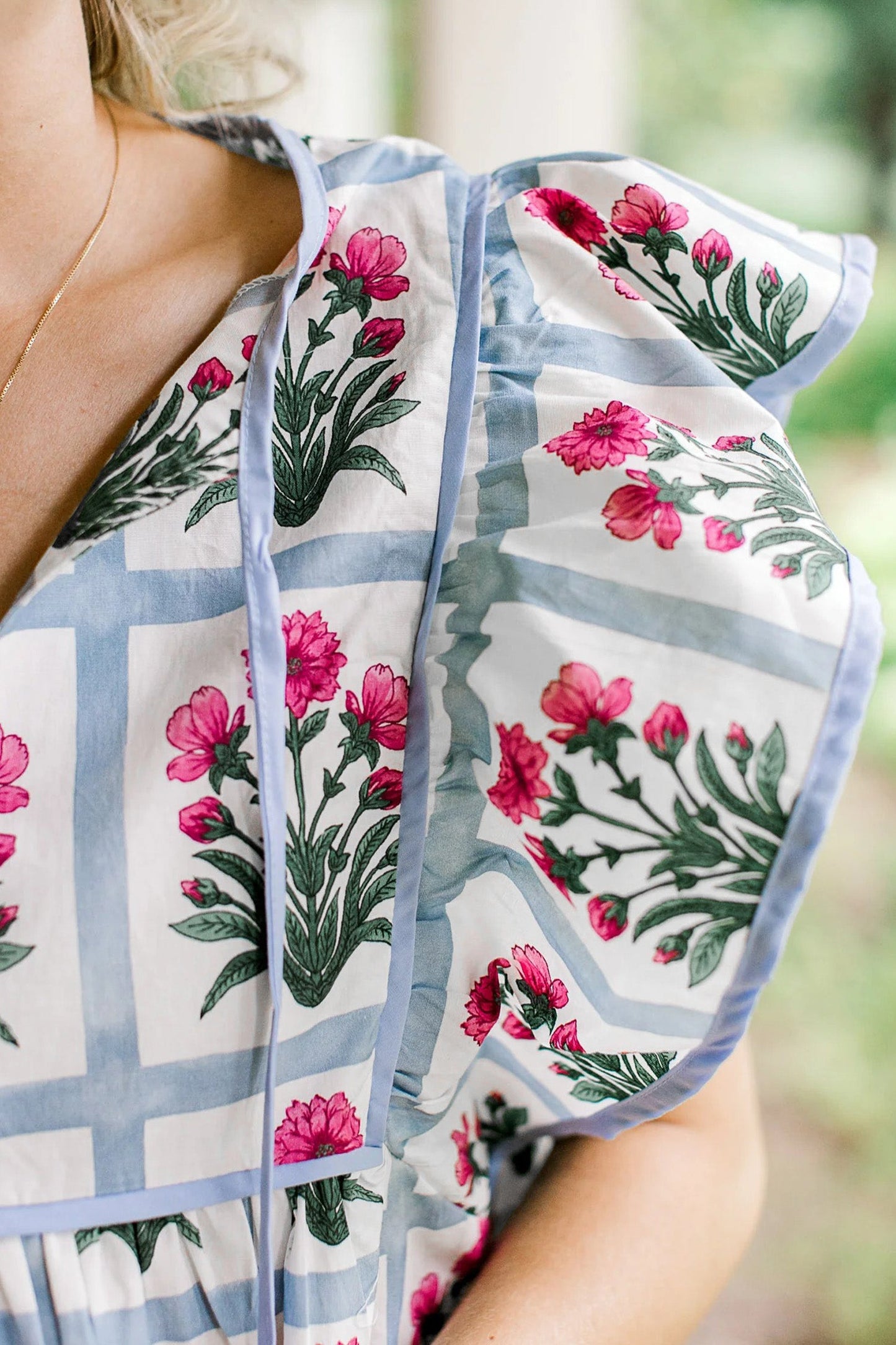 Floral Flutter Sleeve Split V-Neck Top
