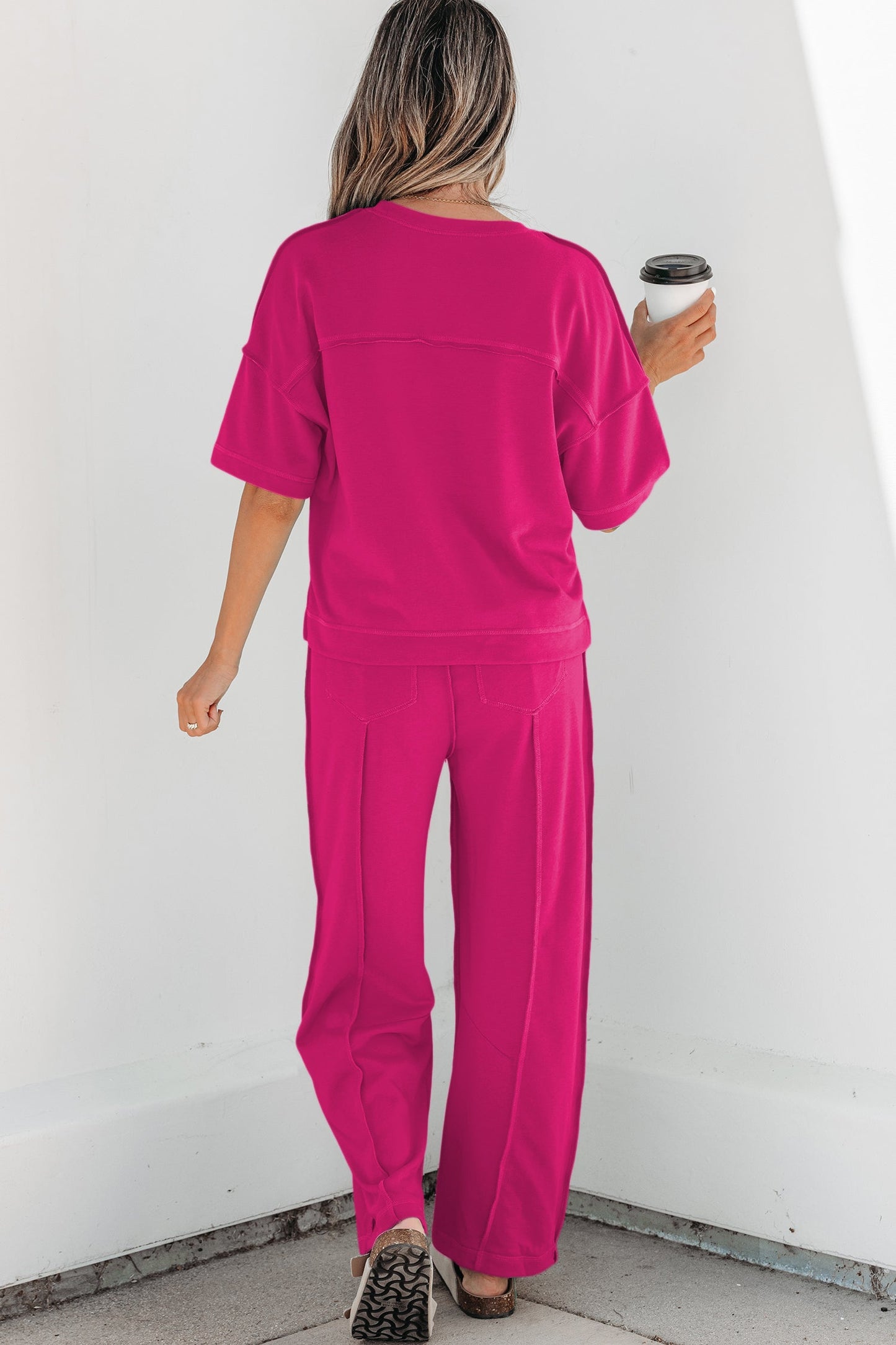 Solid Drop Shoulder Boxy Tee & Barrel Pants Set