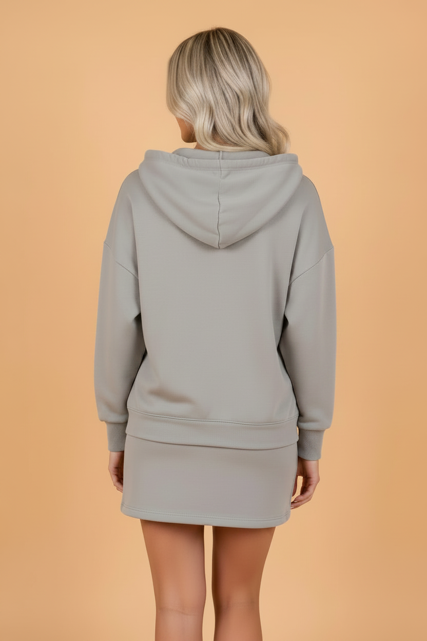 Contrast Trim Zip-Up Jacket & Drawstring Skort Set