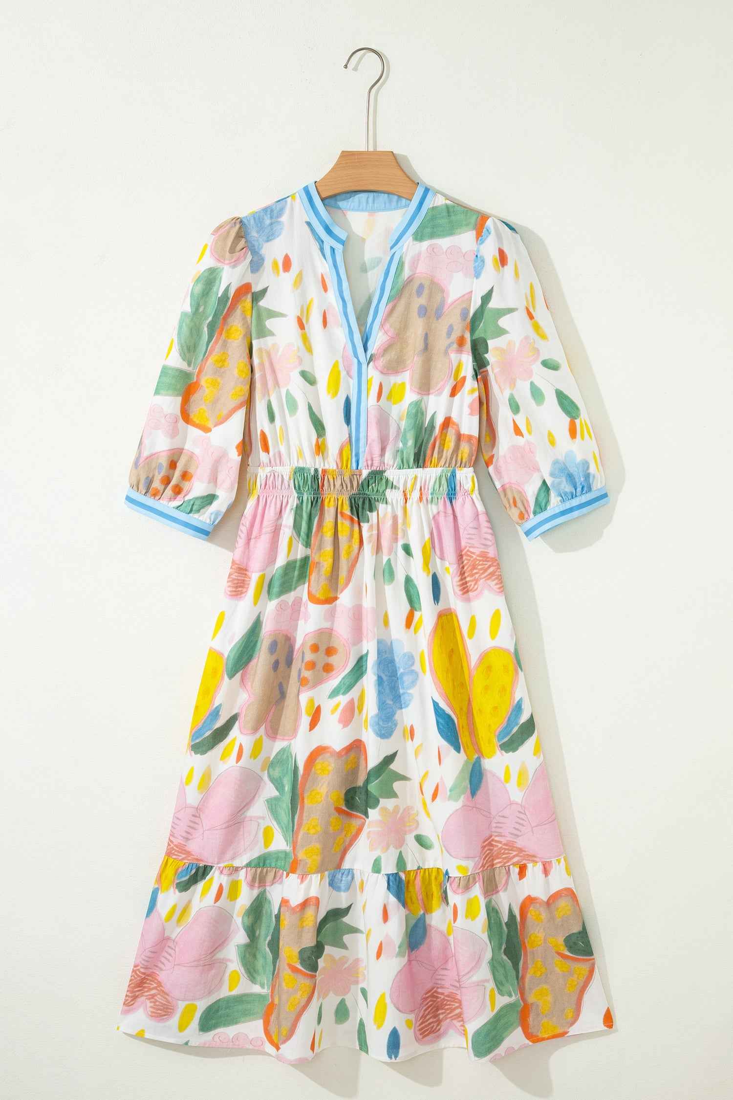 Angel Striped Trim Midi Dress