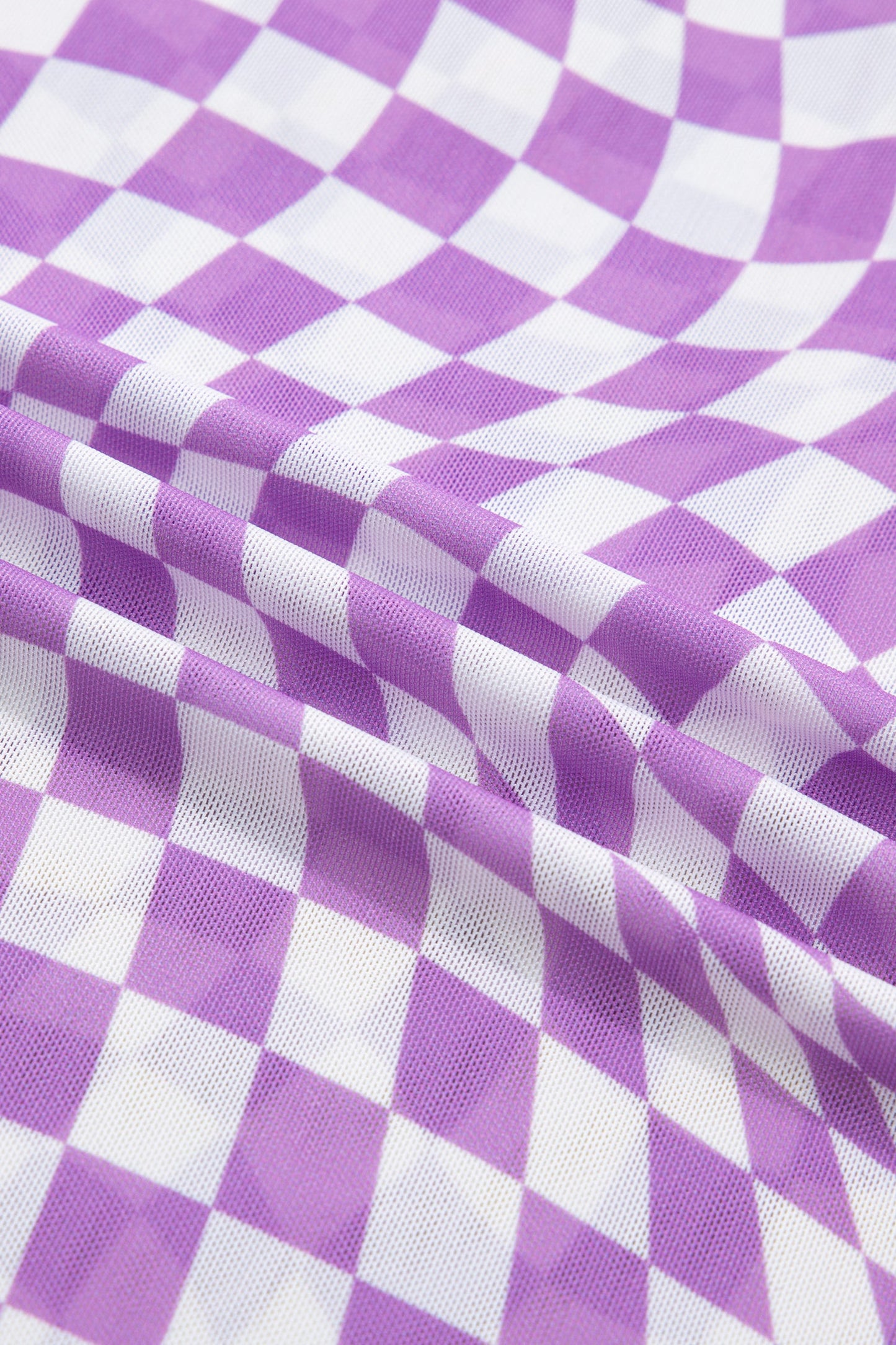 Checker Mesh Mock Neck Short Sleeve T-Shirt