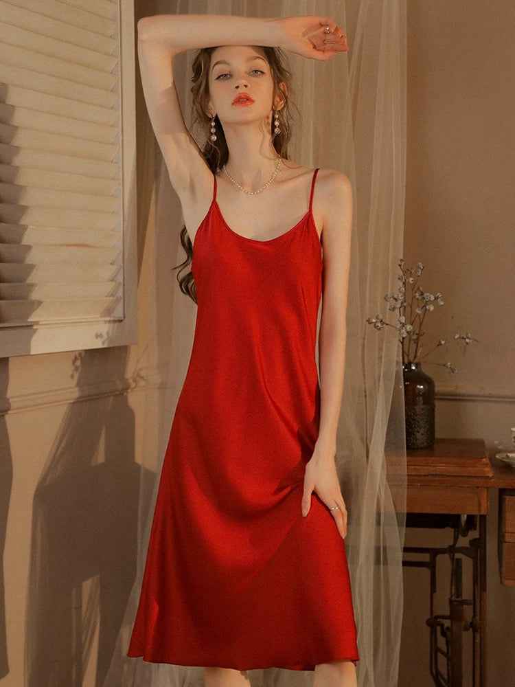 Silky Elegant Night Dress Slips Multicolors - Knee Lengh