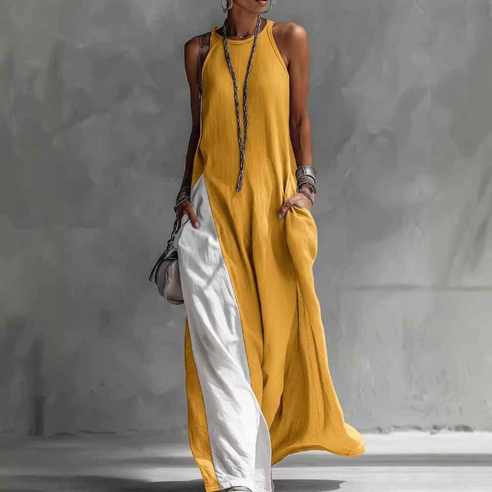 Women's Sleeveless Off-Shoulder Loose Maxi Dress with Pockets