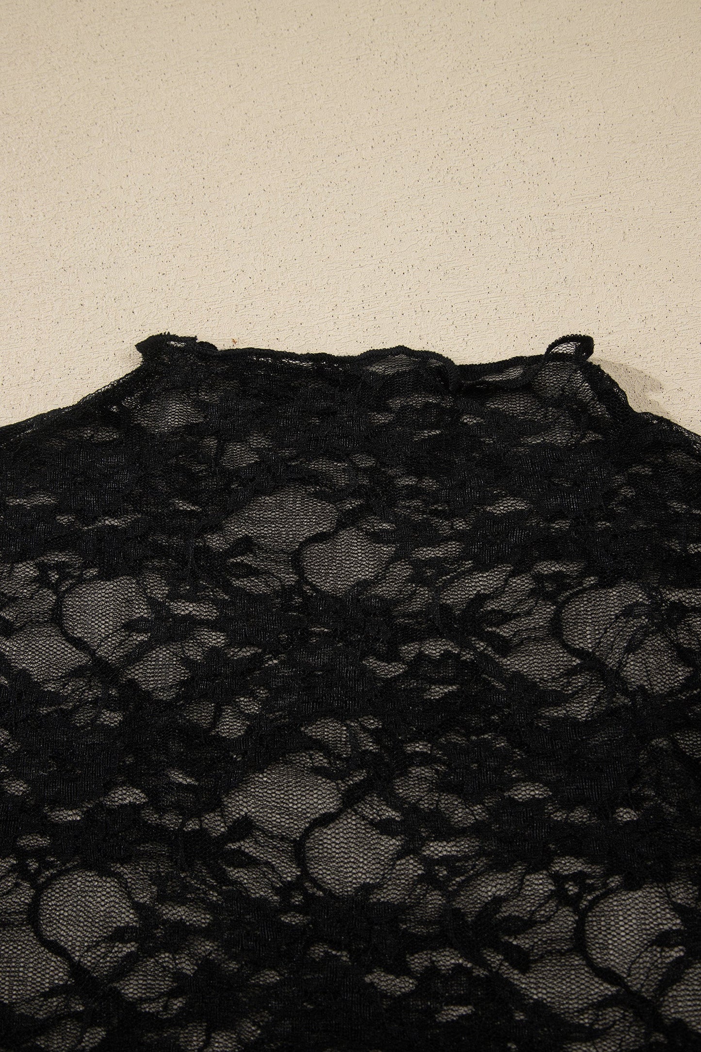 Sheer Floral Lace Mock Neck Long Sleeve Top