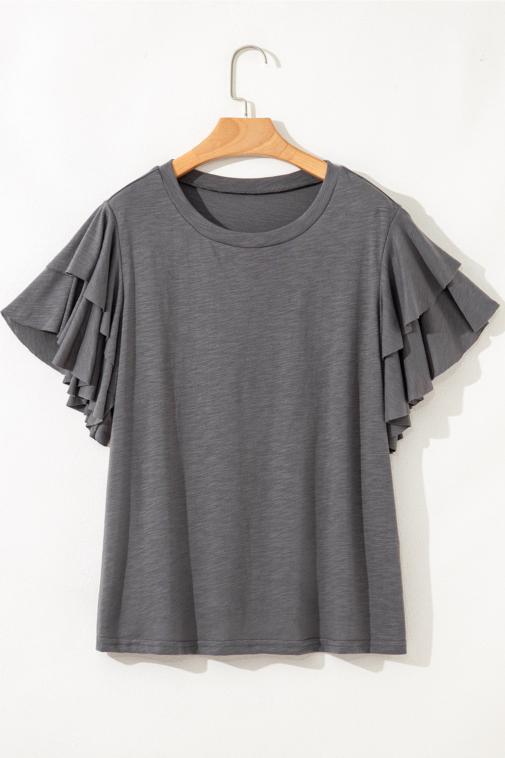 Plus Size Solid Layered Ruffle Short Sleeve Top