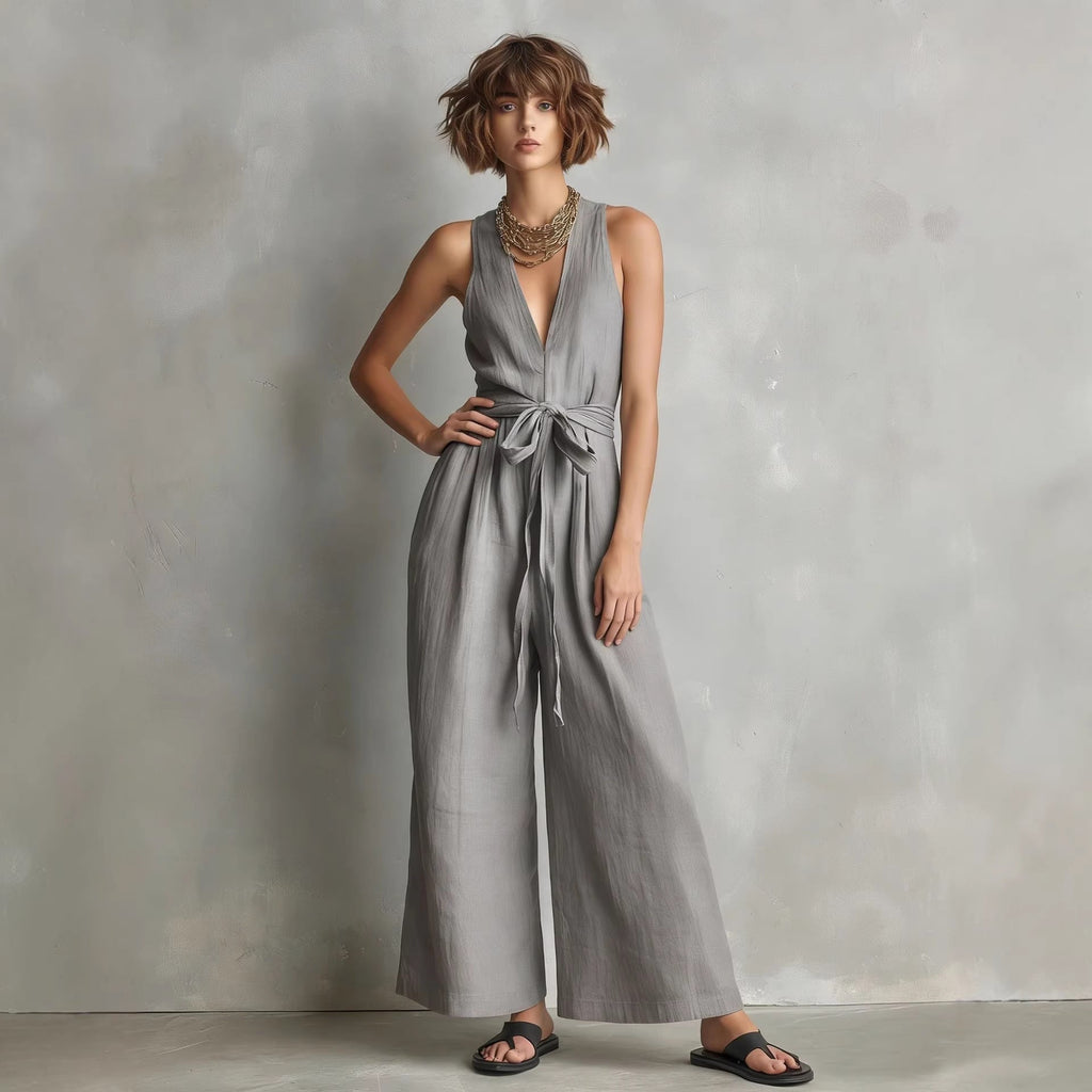 Women's Elegant V-Neck Sleeveless Commuter Jumpsuit
