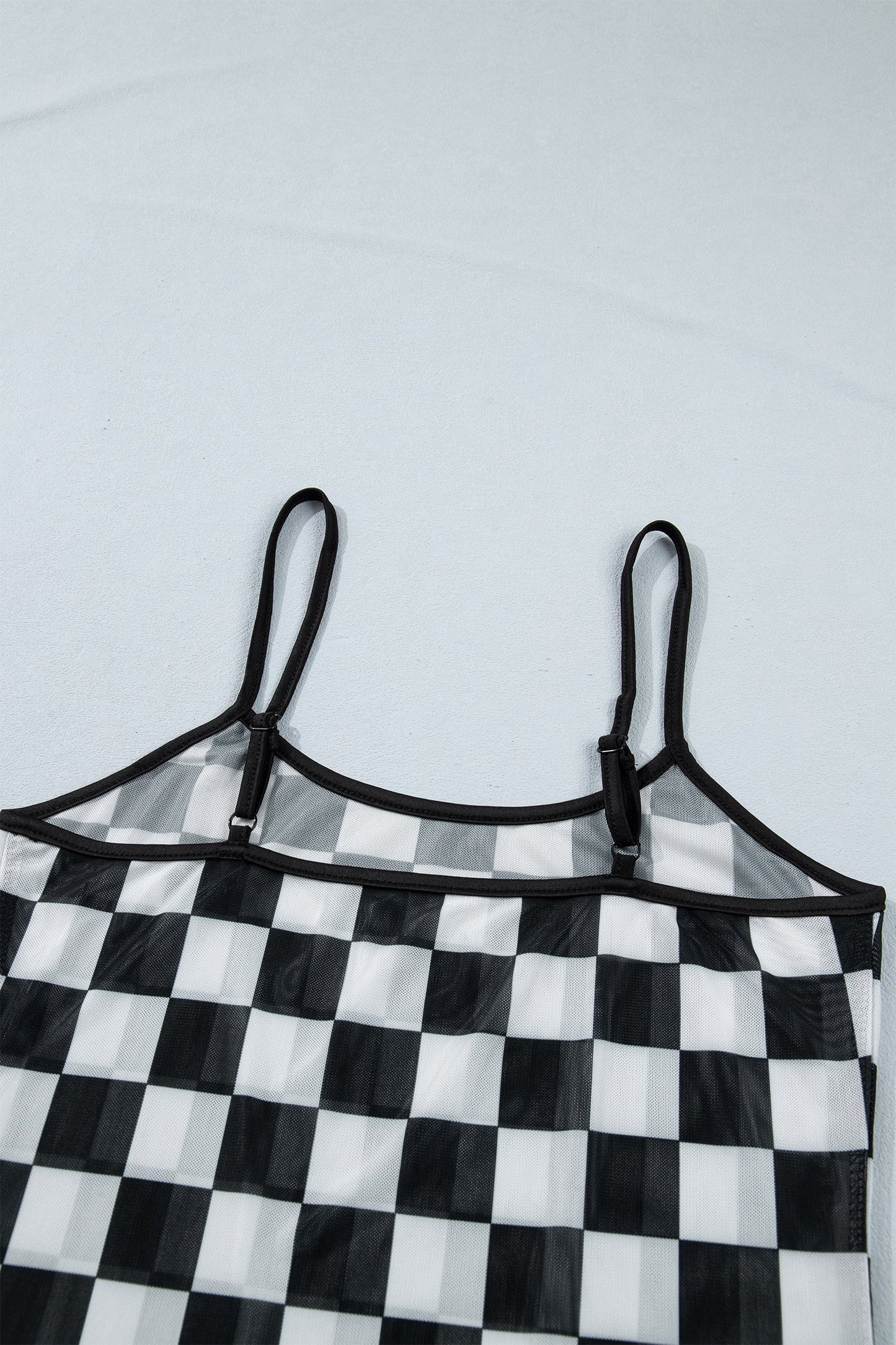 Checker Sheer Mesh Spaghetti Strap Tank Top