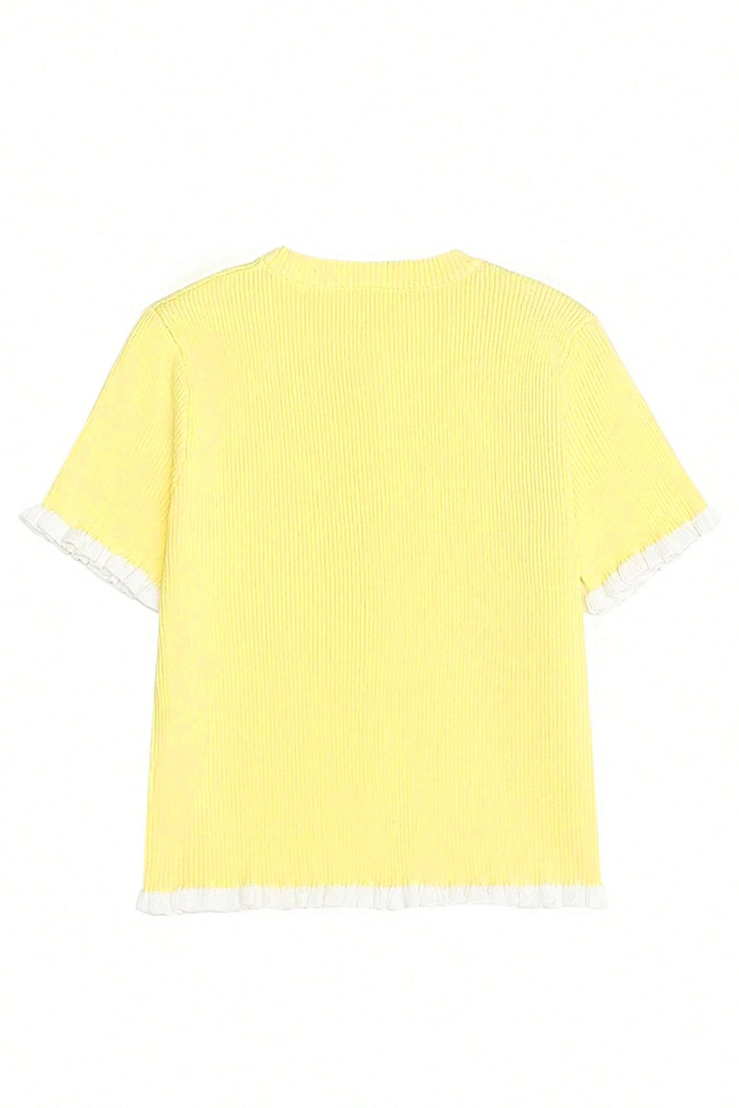 Solid Ribbed Frilled Short Sleeve Sweater Cardigan