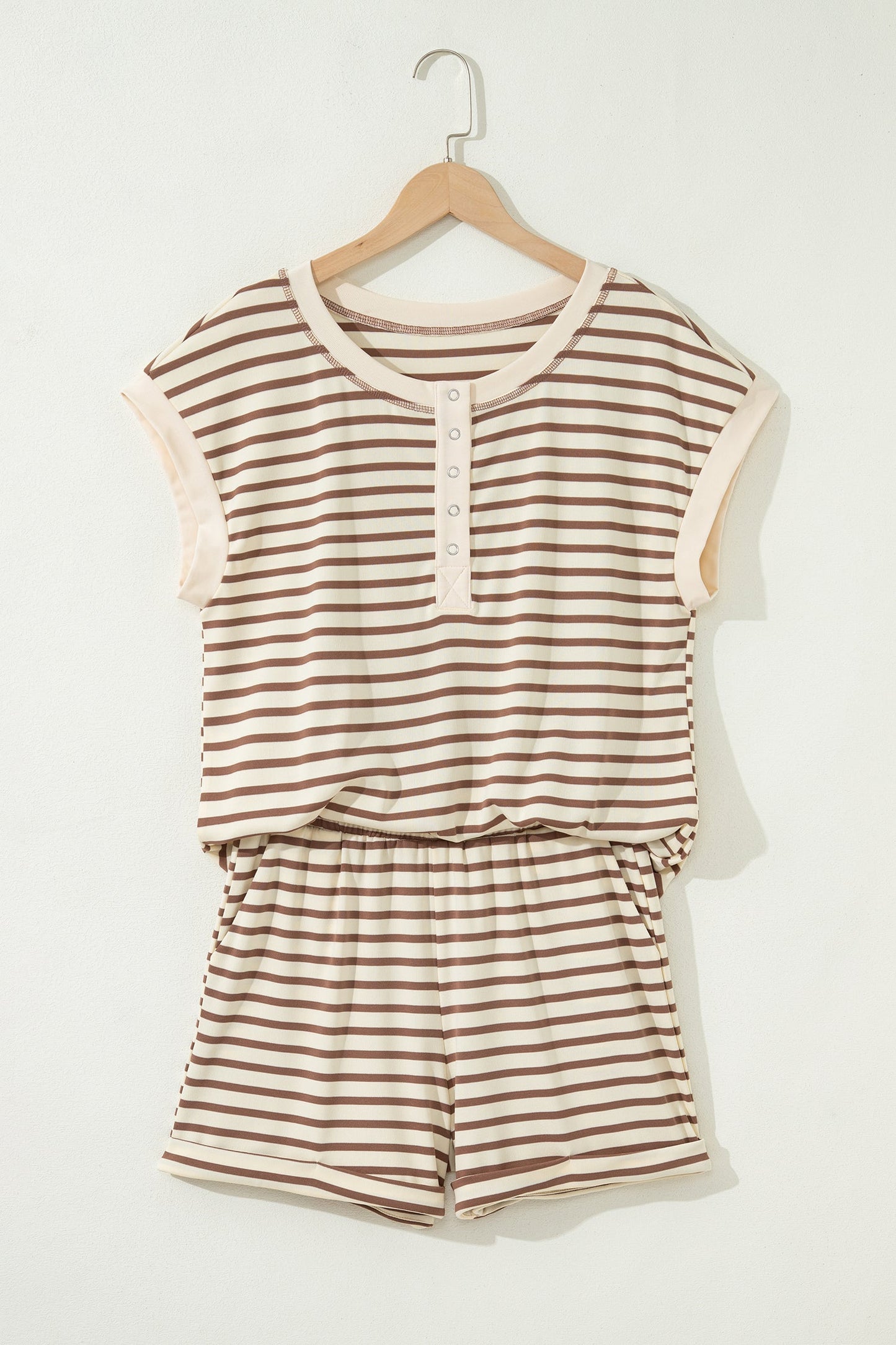 Plus Size Stripe Top & Elastic Waist Shorts Set