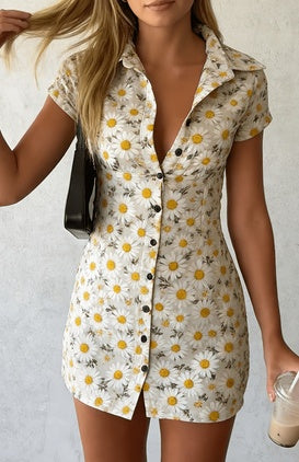 Women's Collared Button-Front Bodycon Mini Dress – Y2K Preppy