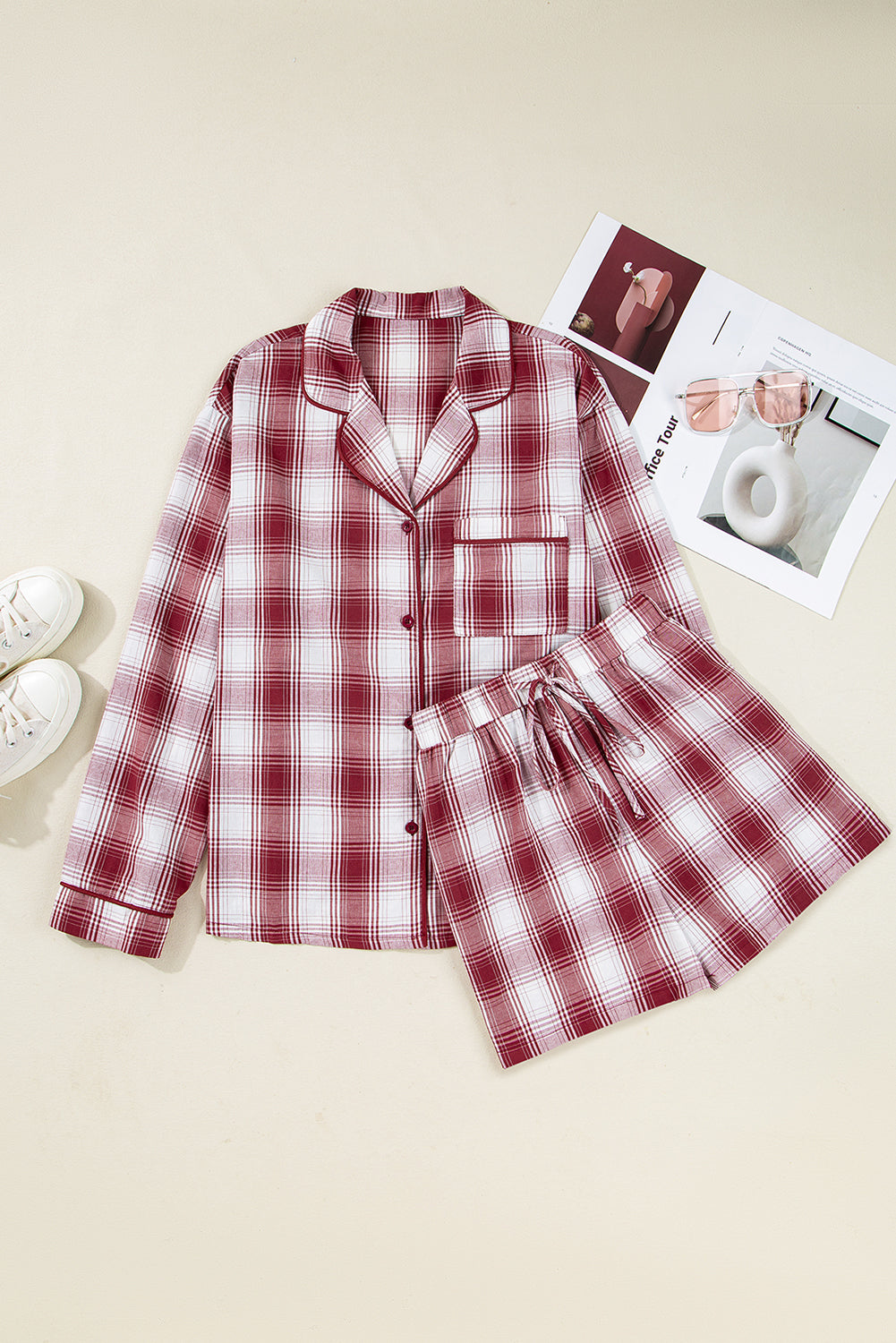 Plaid Shirt and Shorts Lounge Set