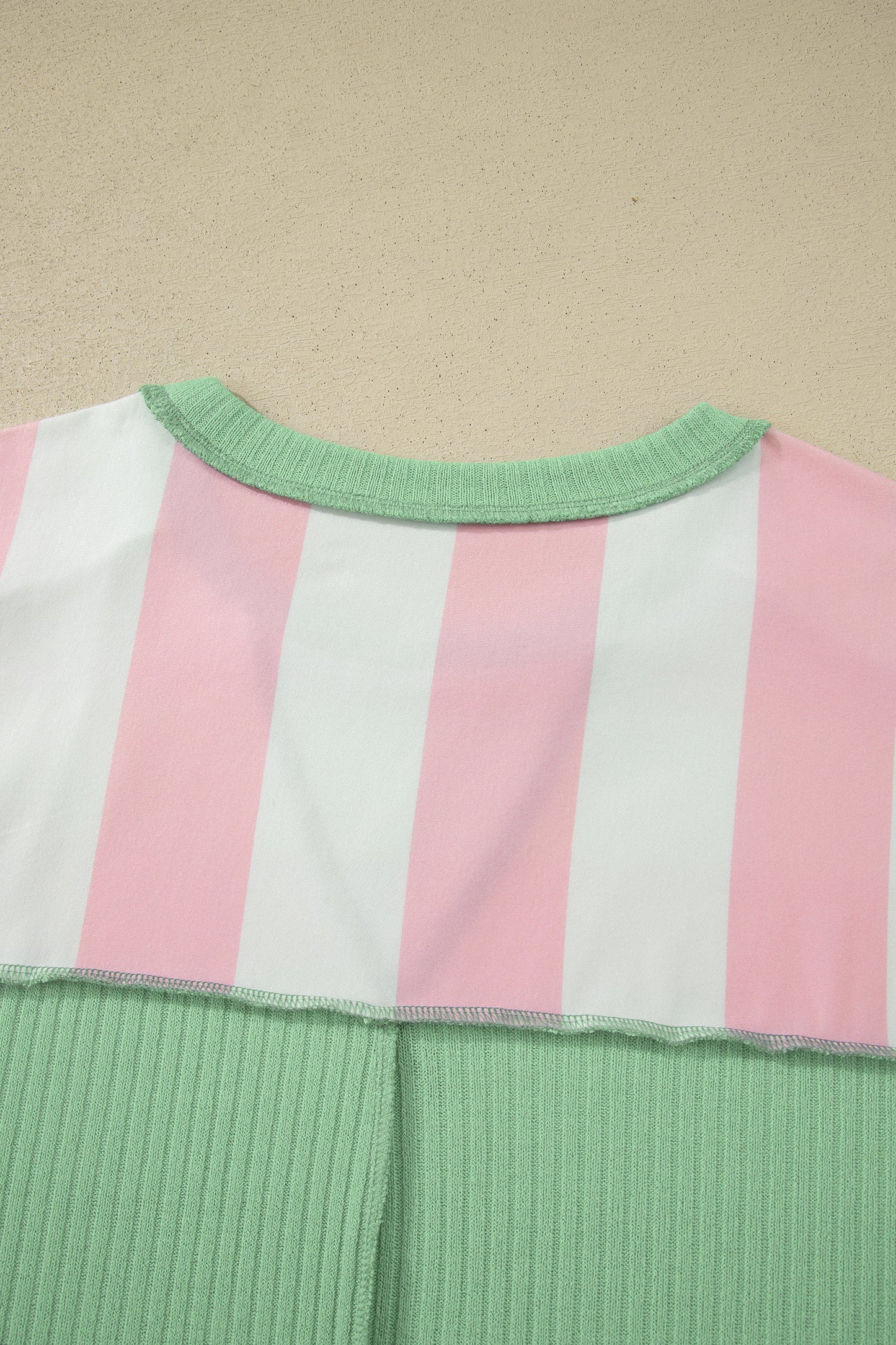 Stripe Exposed Seam Ribbed Patchwork Oversized Tee