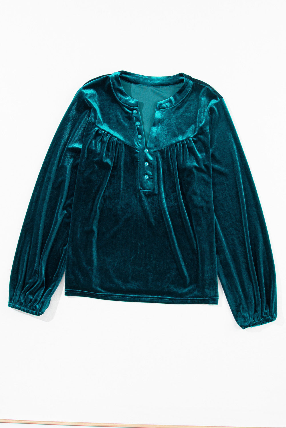 Velvet Lantern Sleeve Beaded V-Neck Blouse